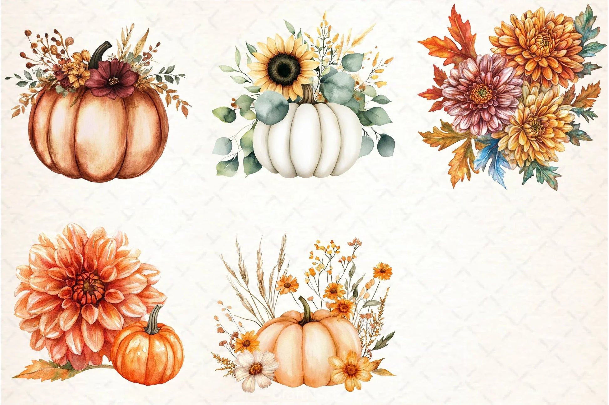 Autumn Flower & Pumpkin Clipart Bundle - CraftNest - Digital Crafting and Art
