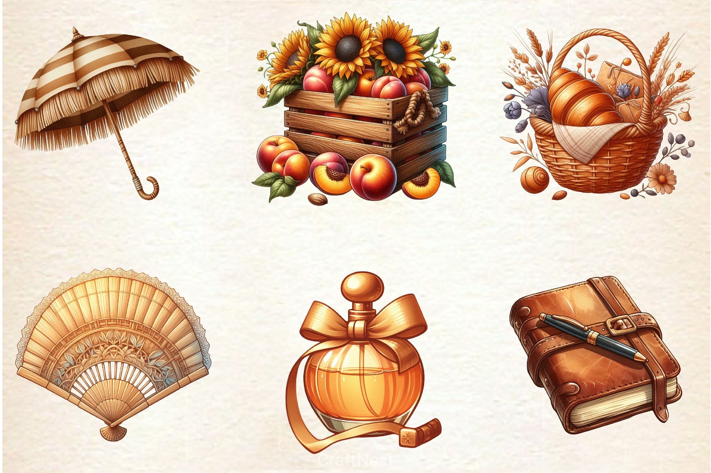 Brown Aesthetic Summer Clipart Bundle