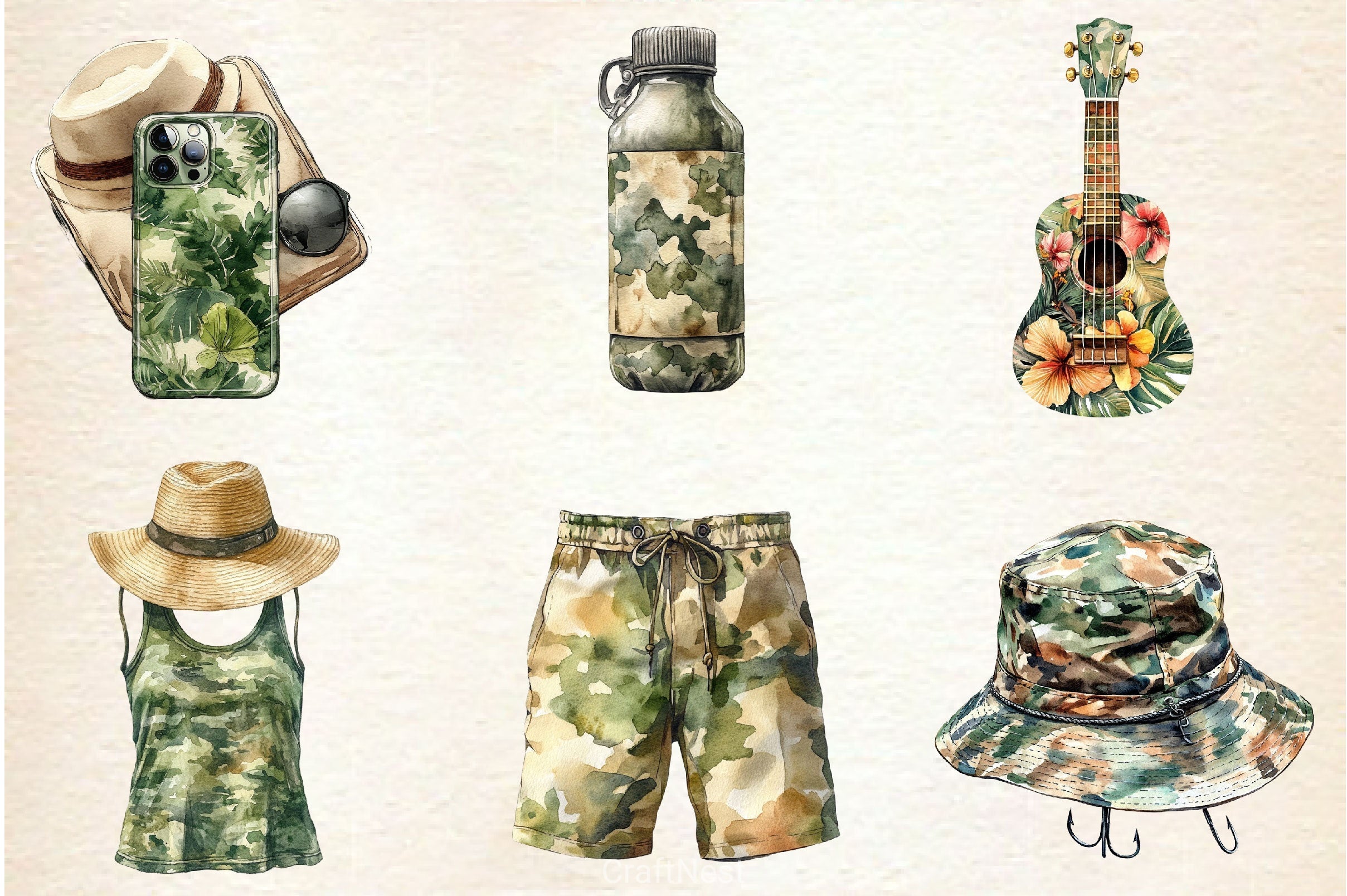 Camouflage Summer Clipart Bundle