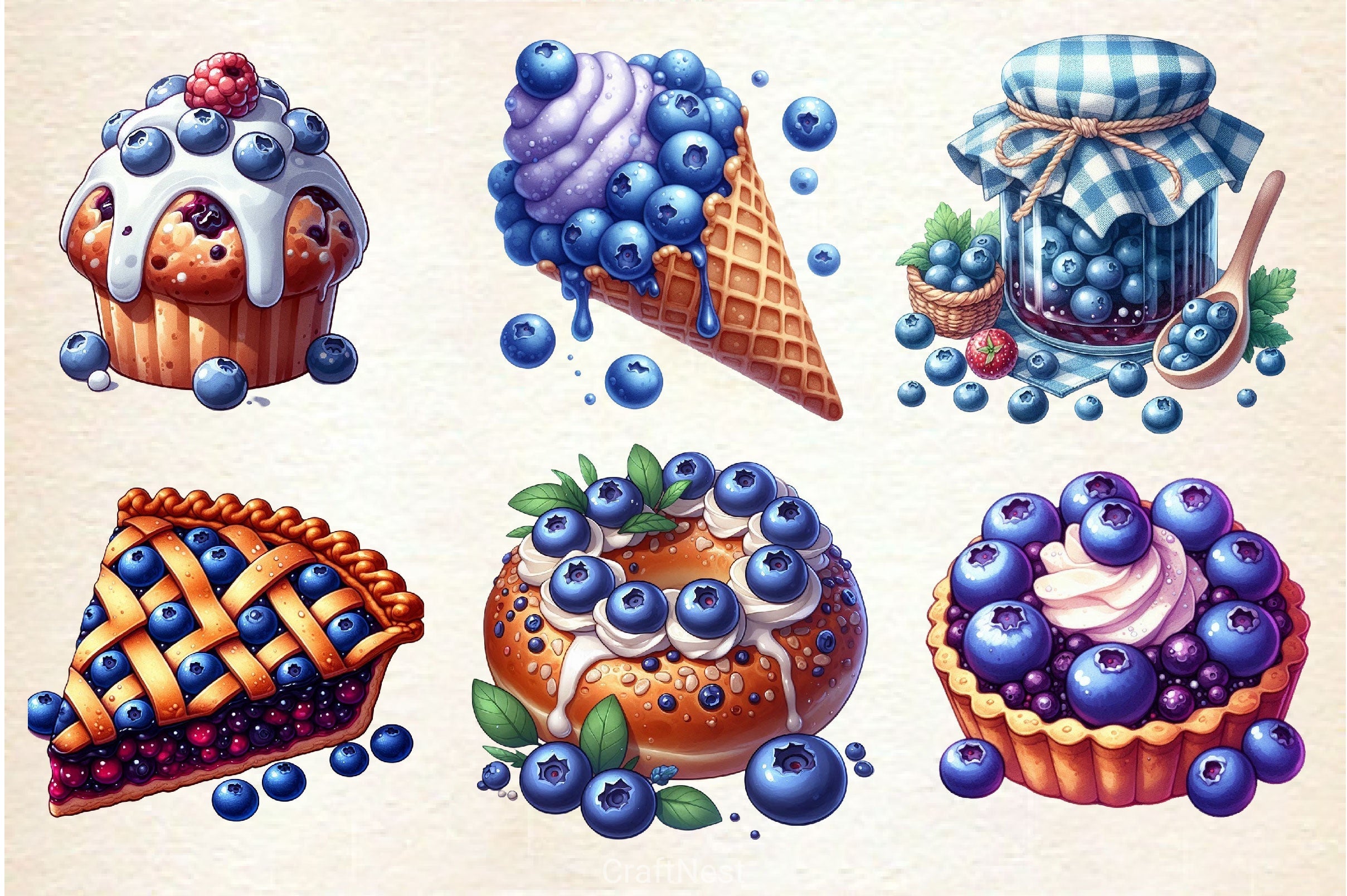 Summer Blueberry Sweet Clipart Bundle 2