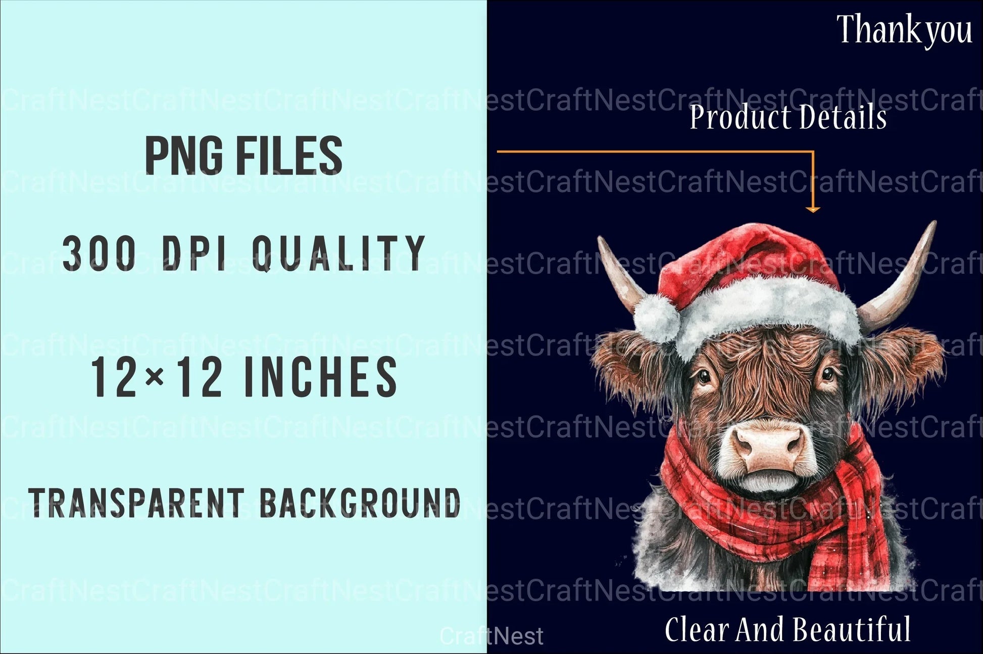 Christmas Highland Cow Clipart Bundle 1 - CraftNest - Digital Crafting and Art