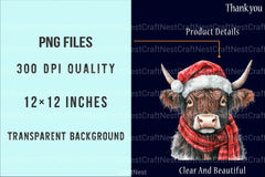 Christmas Highland Cow Clipart Bundle 1 - CraftNest - Digital Crafting and Art