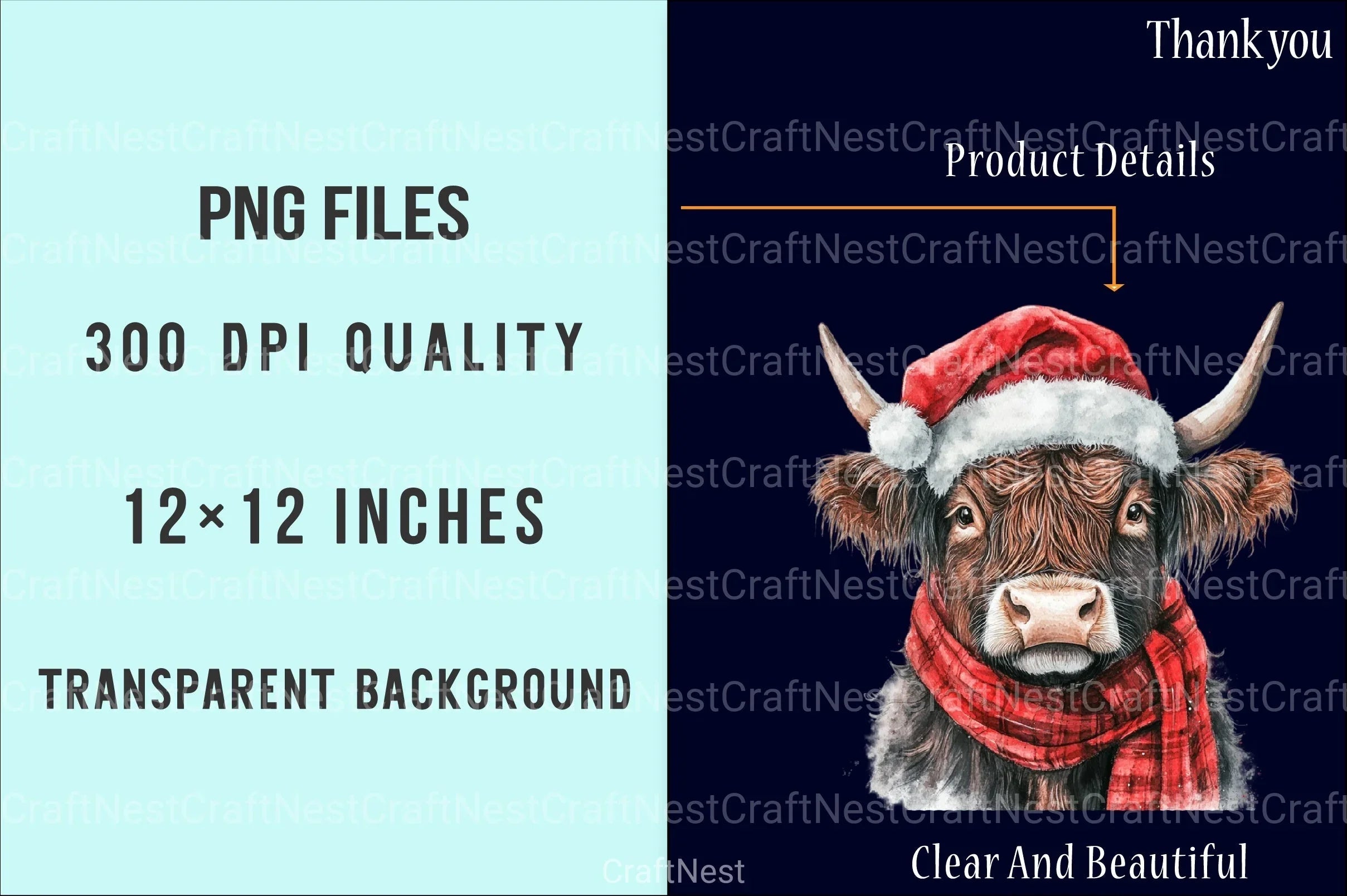 Christmas Highland Cow Clipart Bundle 1 - CraftNest - Digital Crafting and Art