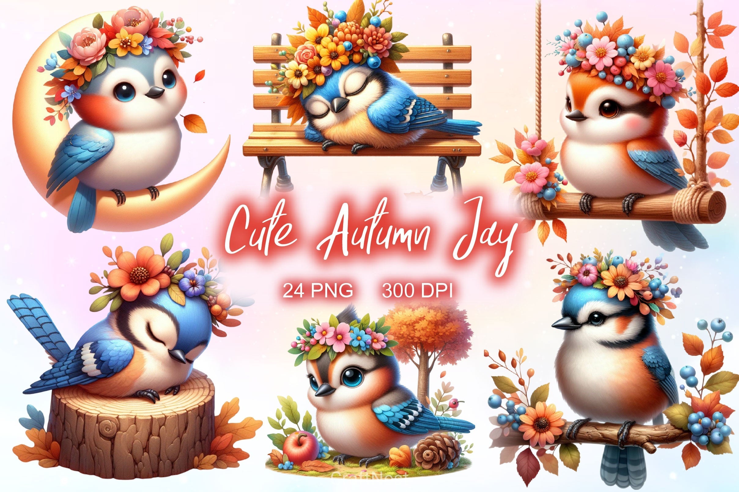 Cute Autumn Jay Bird Clipart Bundle