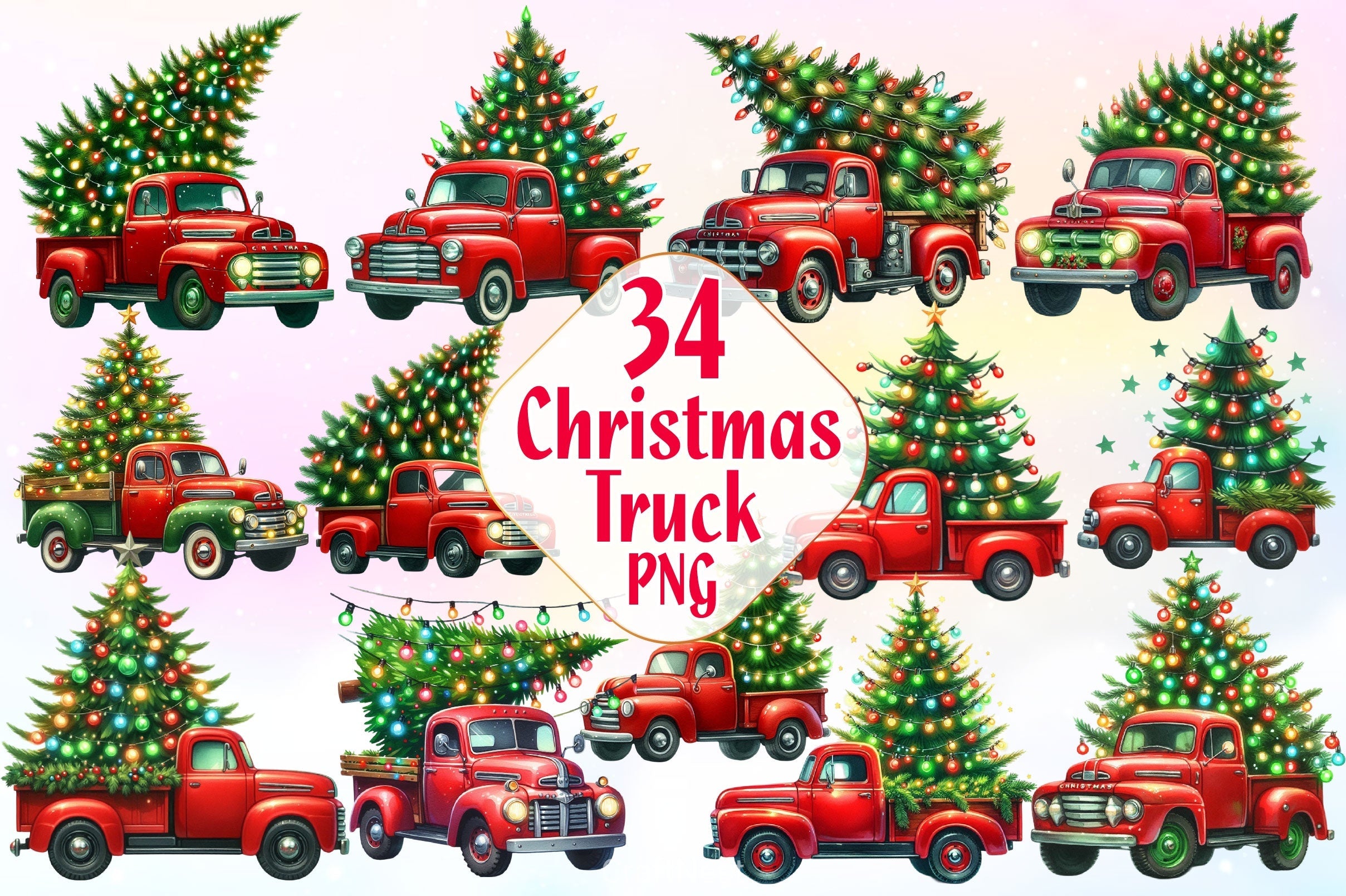 Christmas Truck Clipart Bundle 2