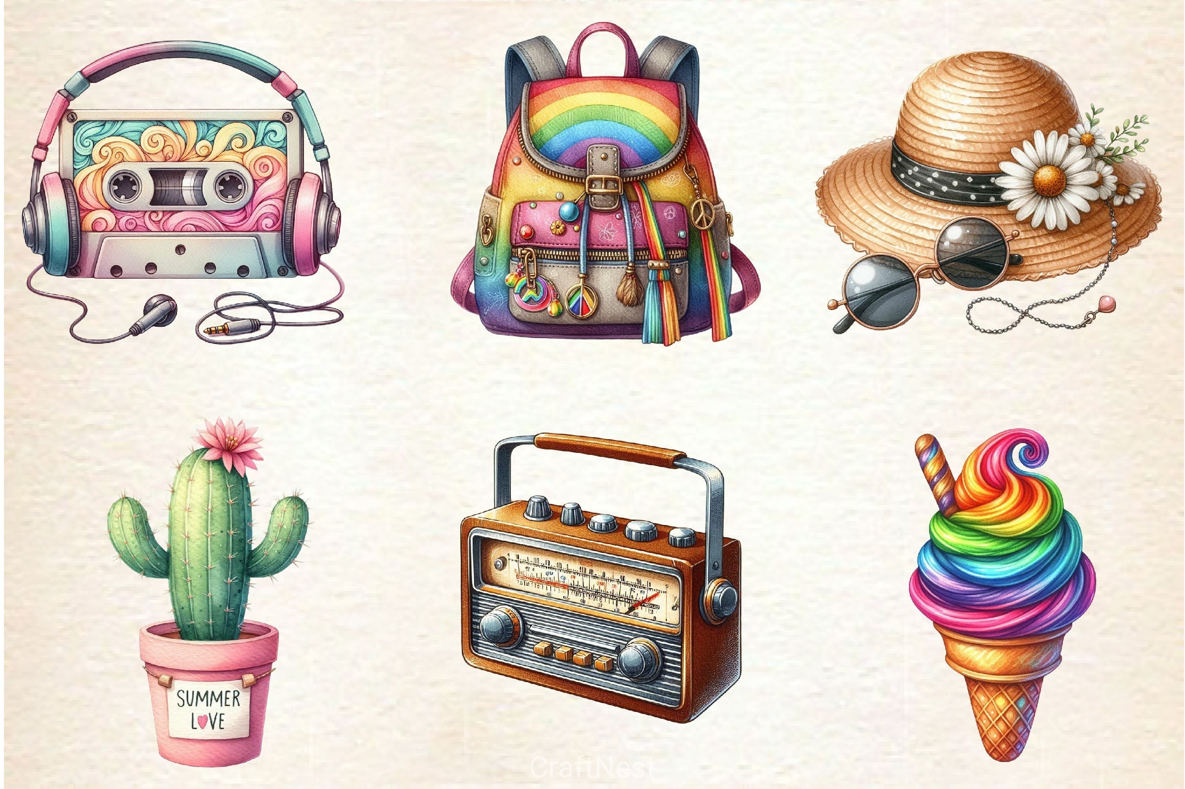 Groovy Summer Clipart Bundle 2
