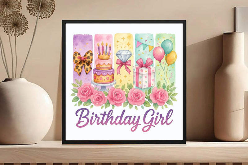 Brushstroke Birthday Girl Clipart Bundle - CraftNest - Digital Crafting and Art