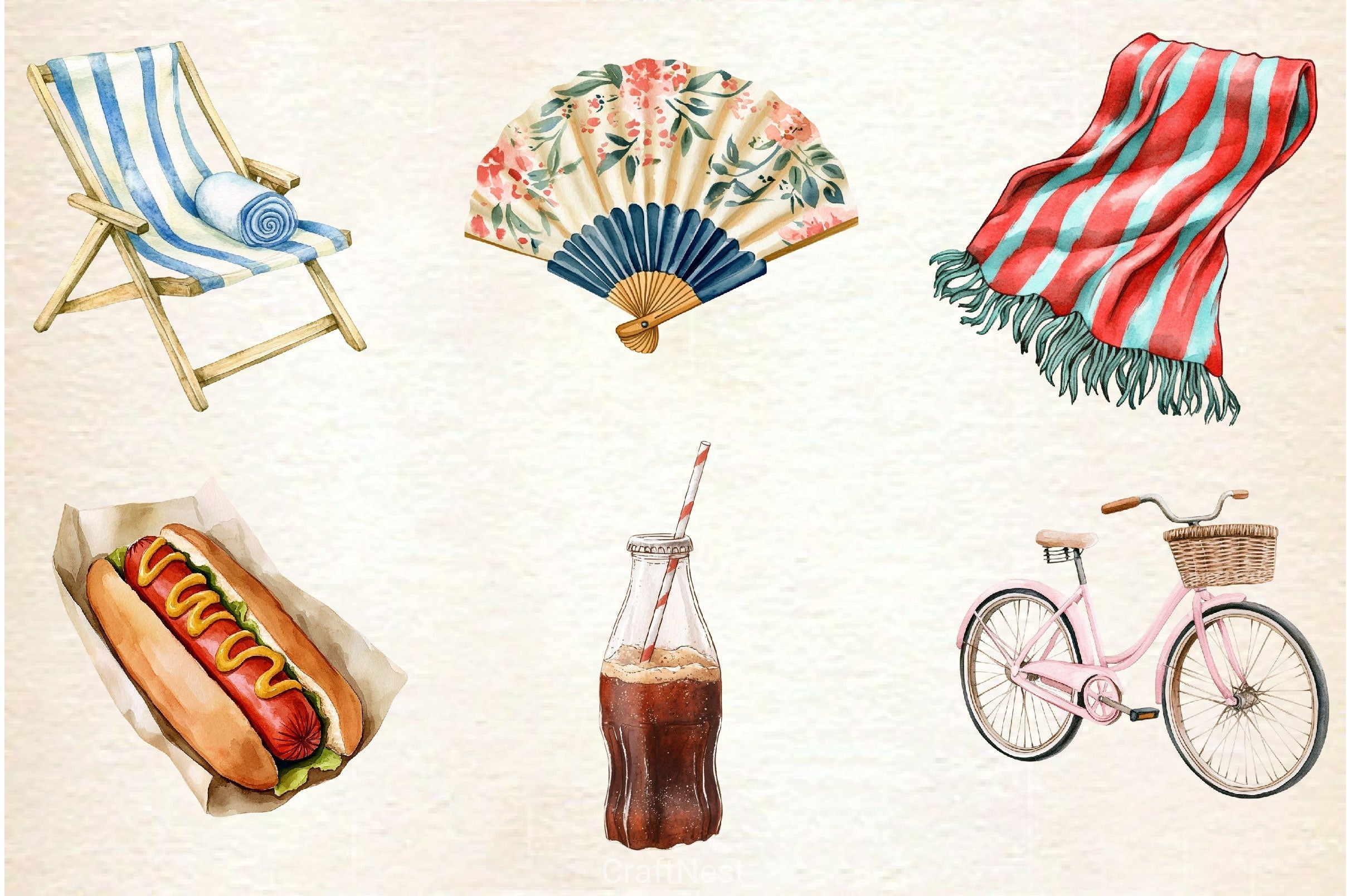 1950s Style Beach Day Clipart Bundle