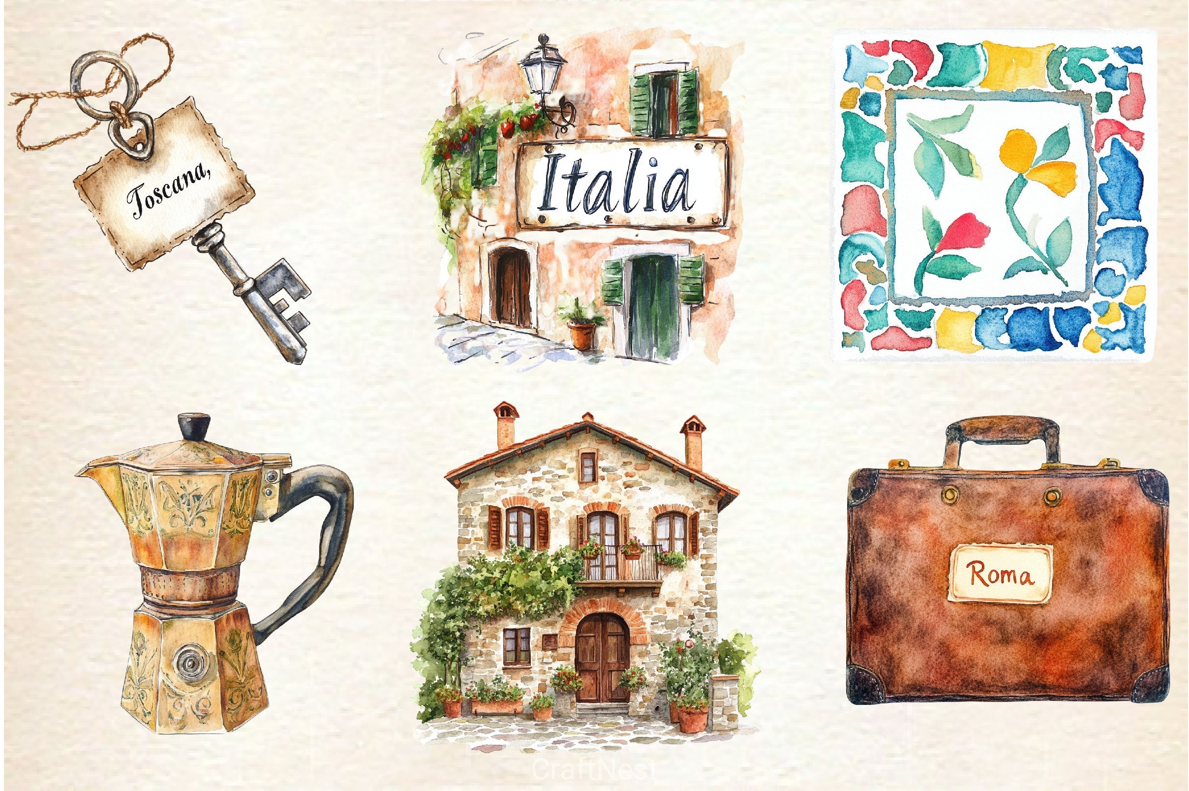 Antique Italian Summer Clipart Bundle 2