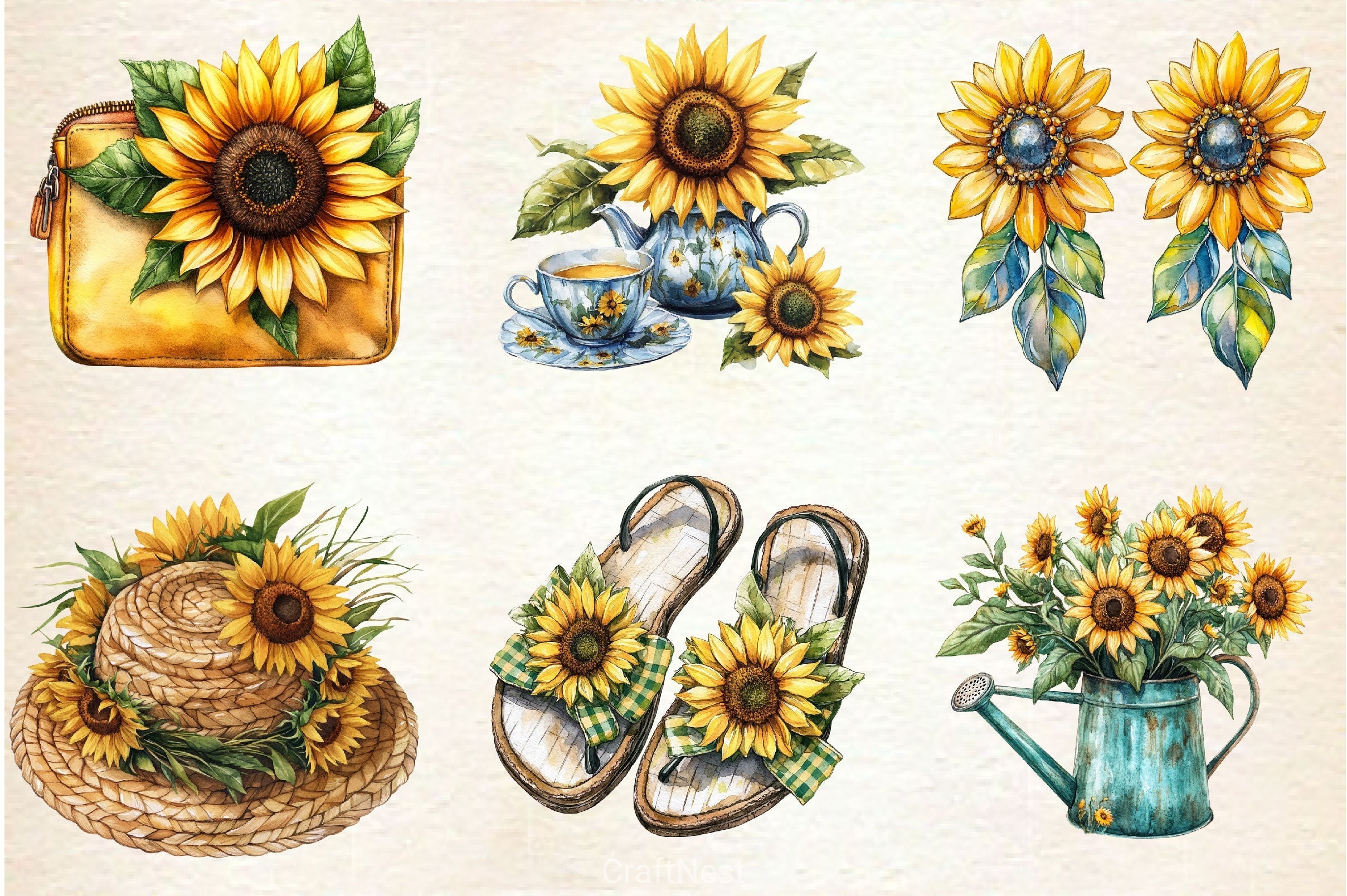 Sunflower Fashion Cottagecore Decor Clipart Bundle
