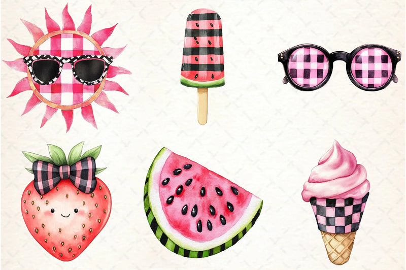 Black & Pink Gingham Clipart Bundle - CraftNest - Digital Crafting and Art