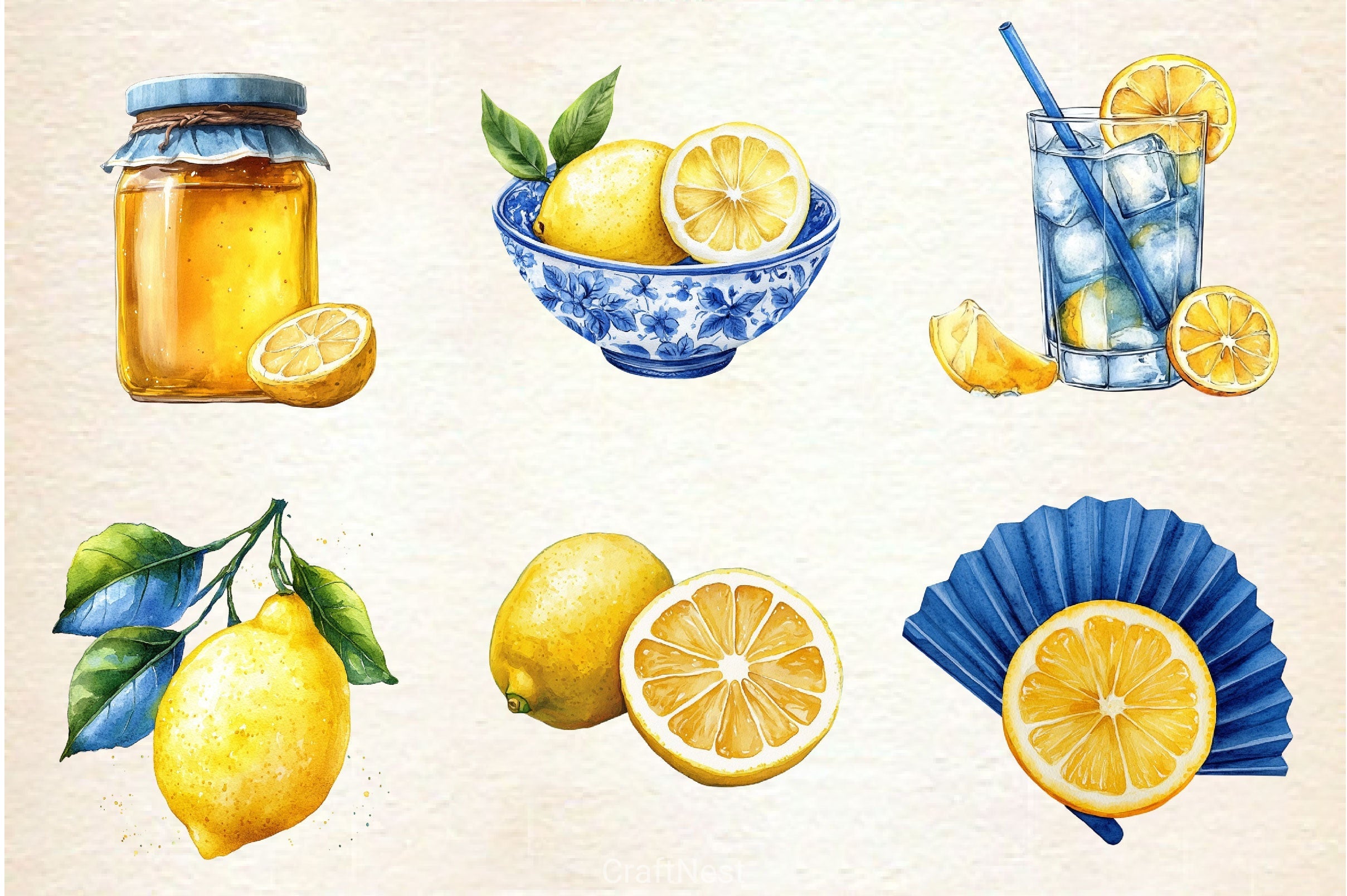 Yellow Blue Lemon Clipart Bundle