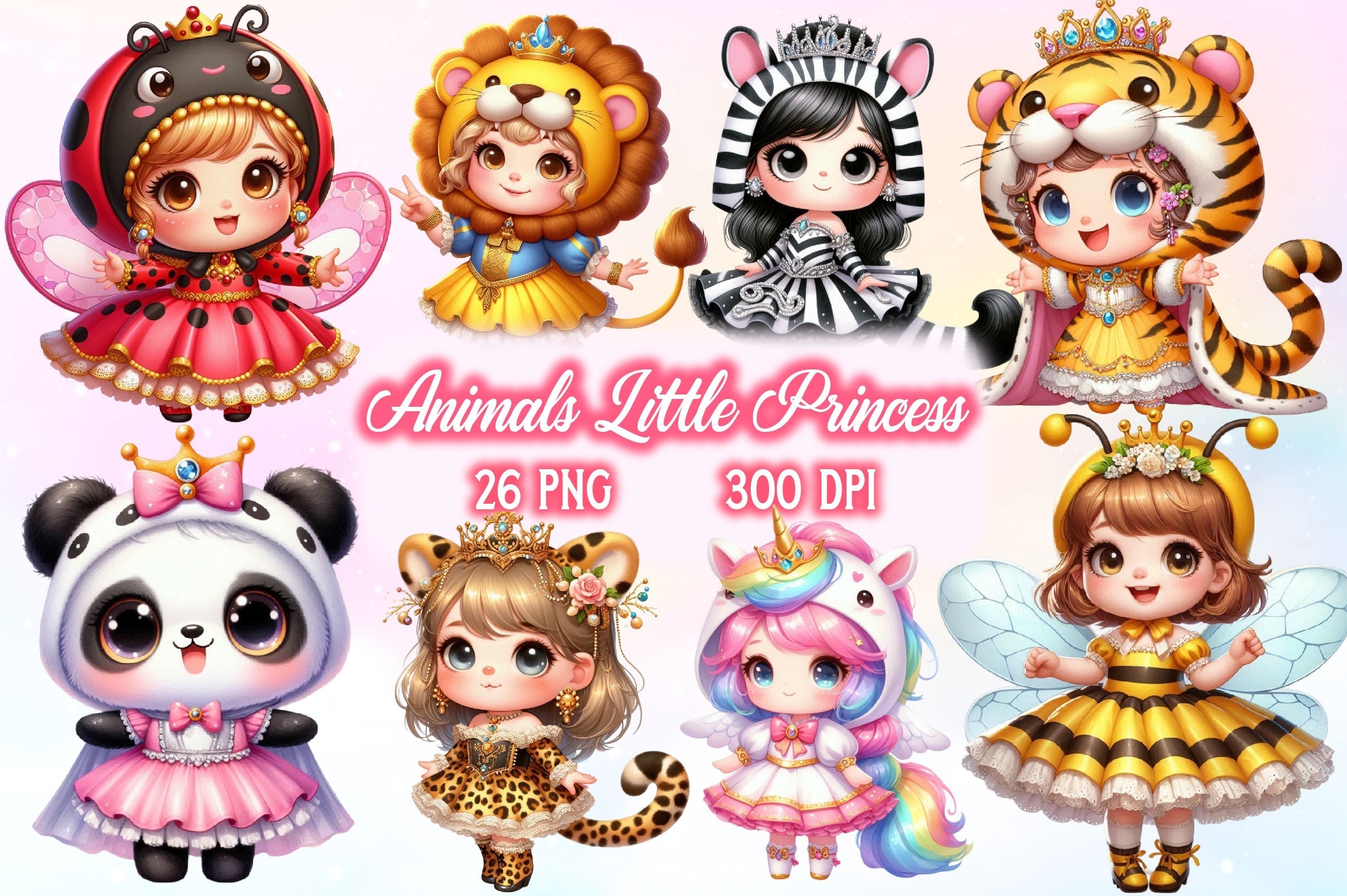 Animals Little Princess Clipart Bundle