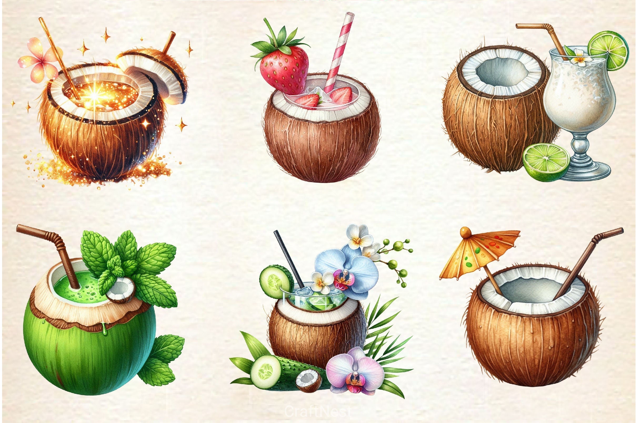 Coconut Drink Clipart Bundle