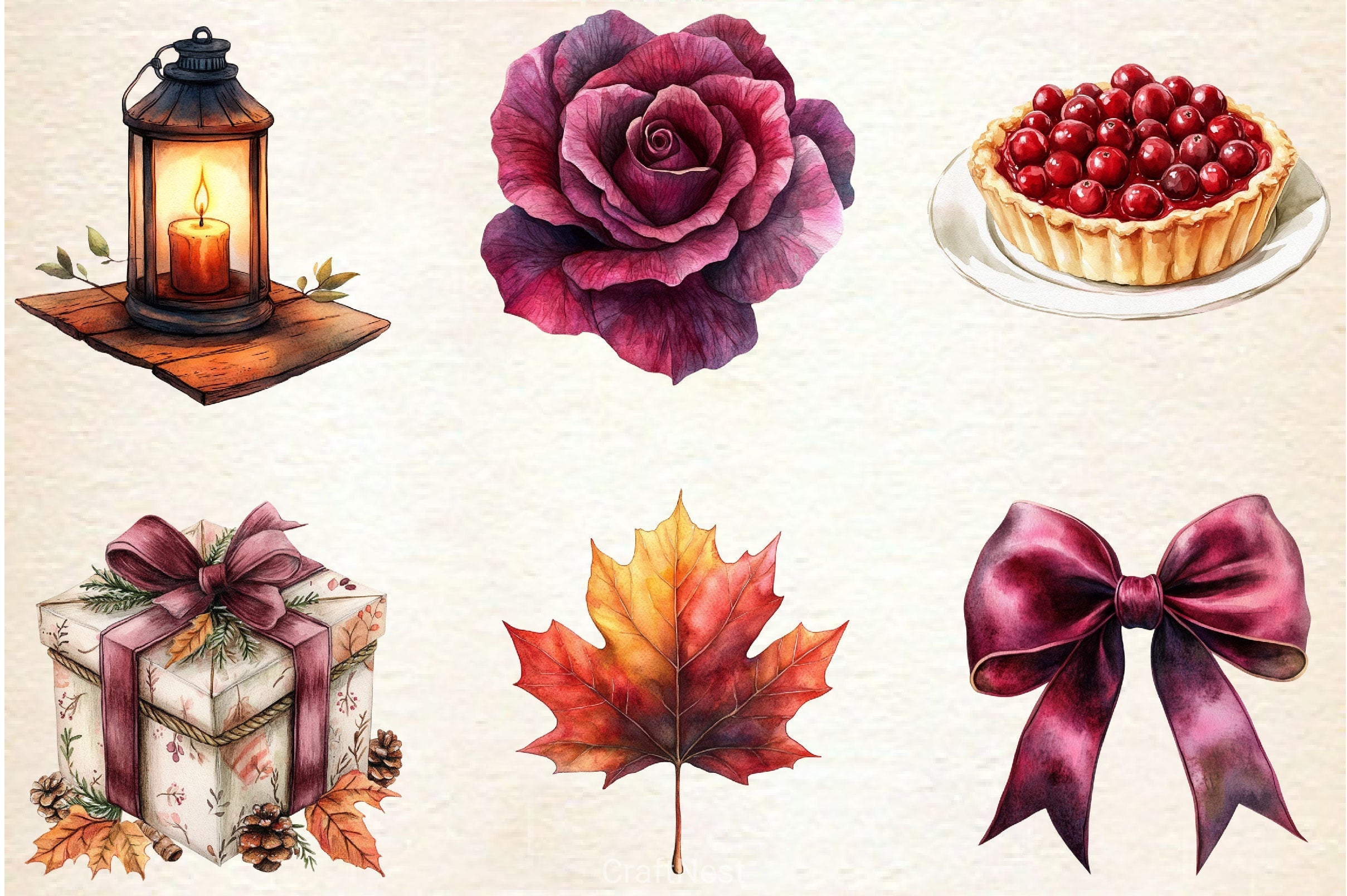 Burgundy Autumn Clipart Bundle 2