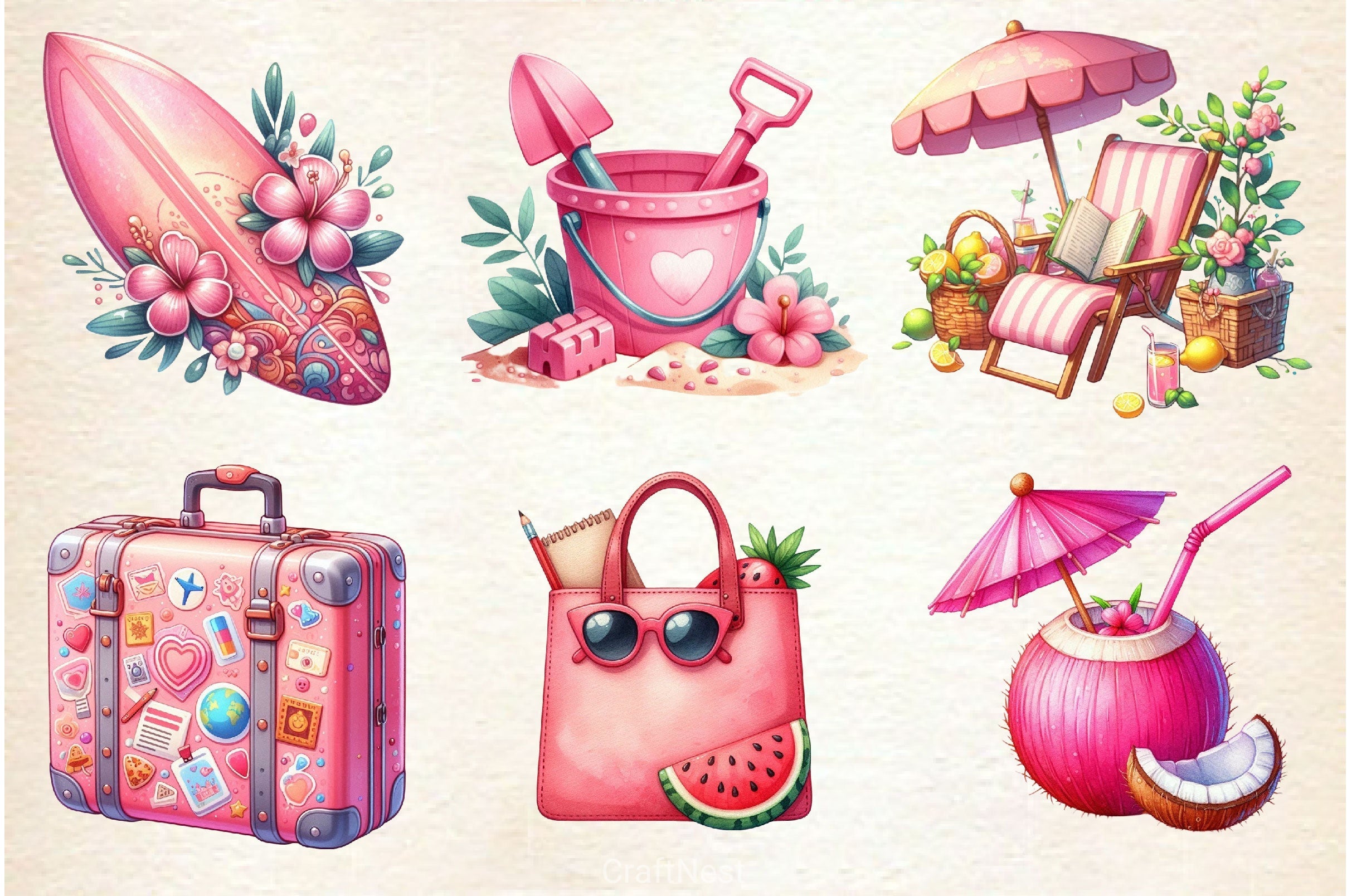 Pink Summer Clipart Bundle 6