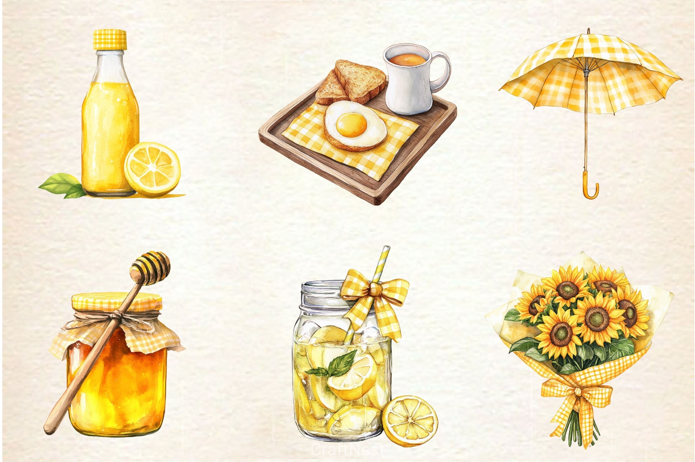 Yellow Gingham Summer Clipart Bundle