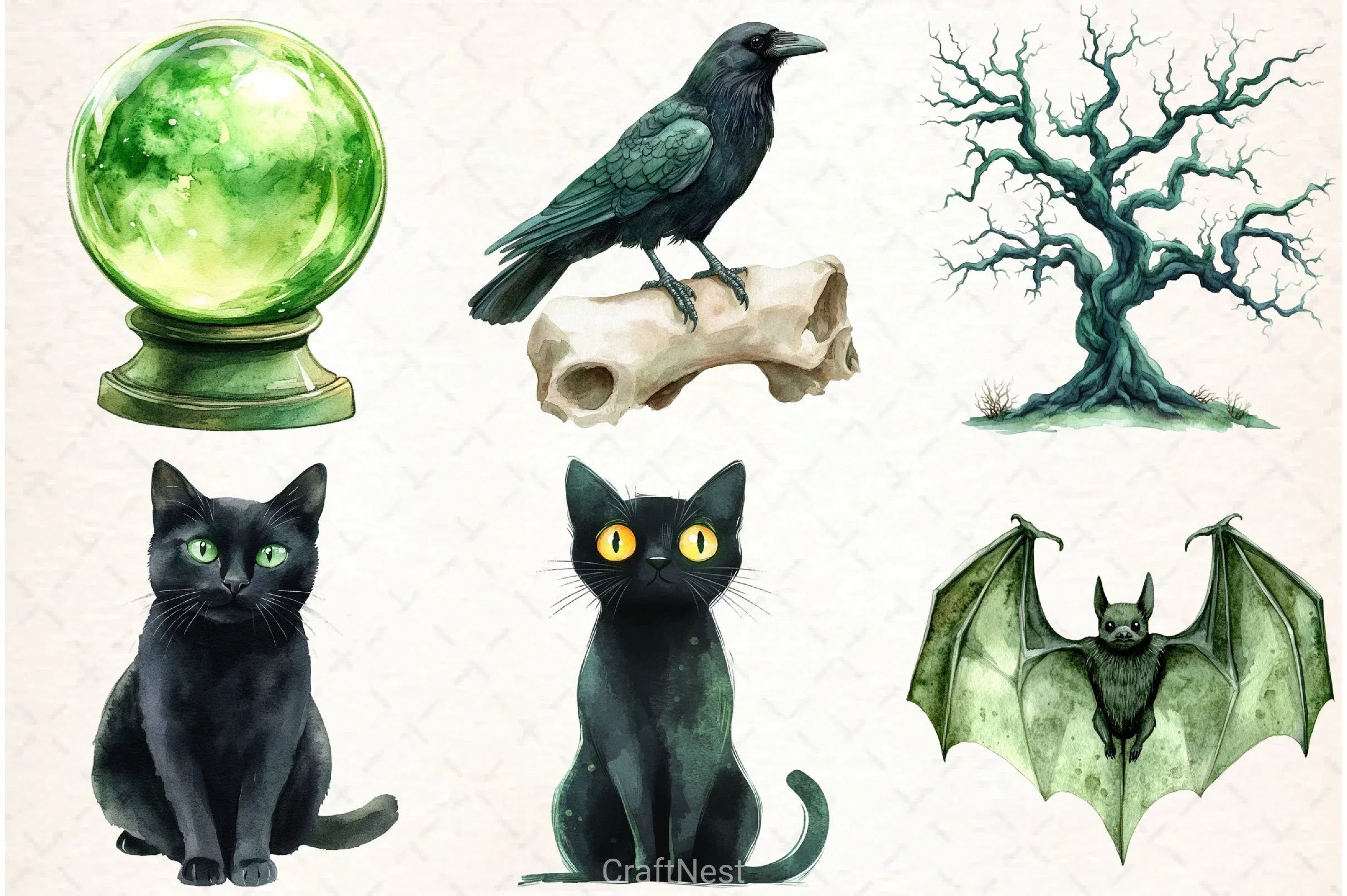 Green Halloween Clipart Bundle - CraftNest - Digital Crafting and Art