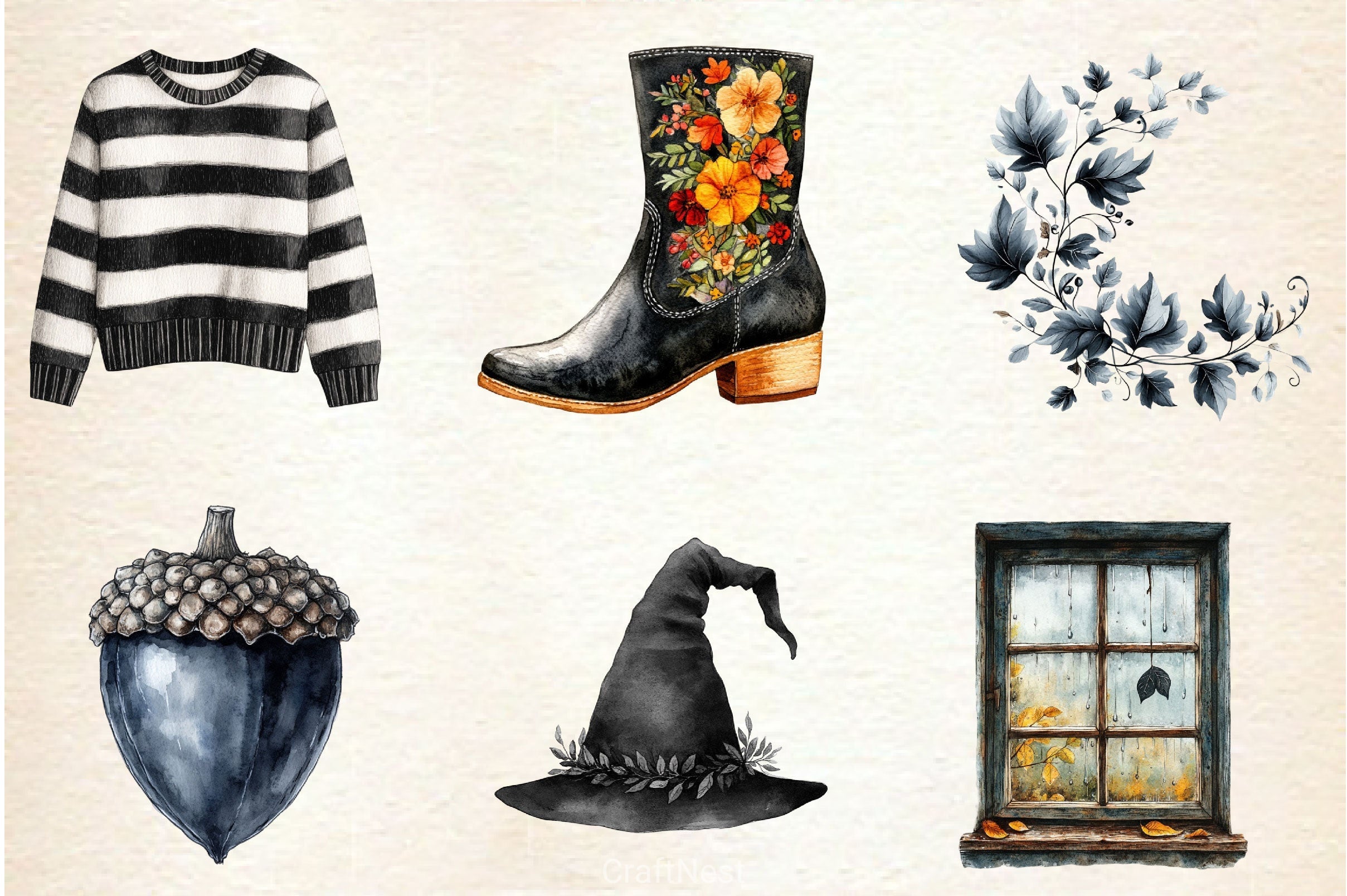Black White Autumn Clipart Bundle 2
