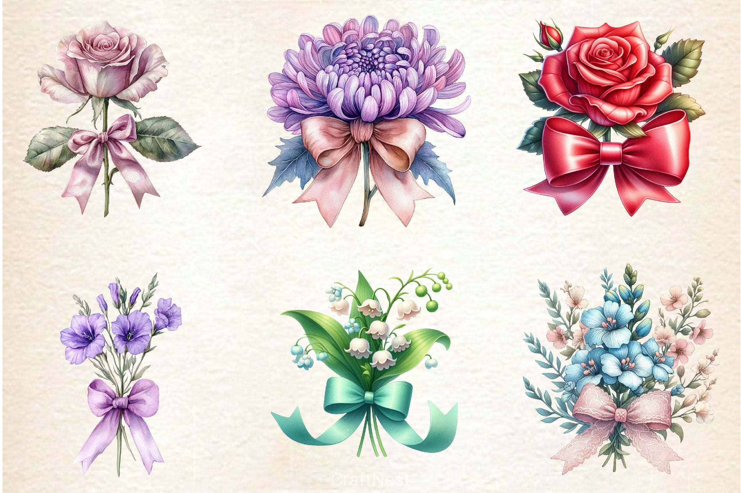 Coquette Birth Month Flowers Clipart Bundle