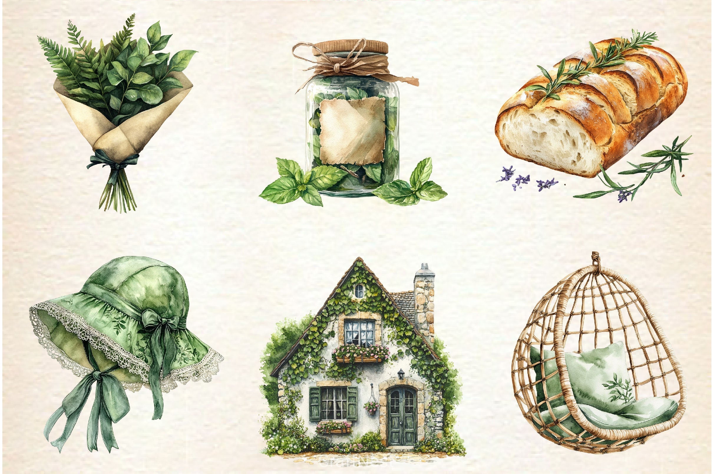 Green Summer Cottagecore Clipart Bundle 2