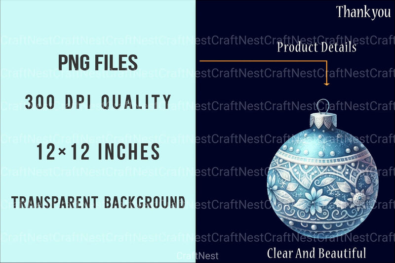 Blue Baubles Christmas Tree Ornaments Clipart Bundle - CraftNest - Digital Crafting and Art