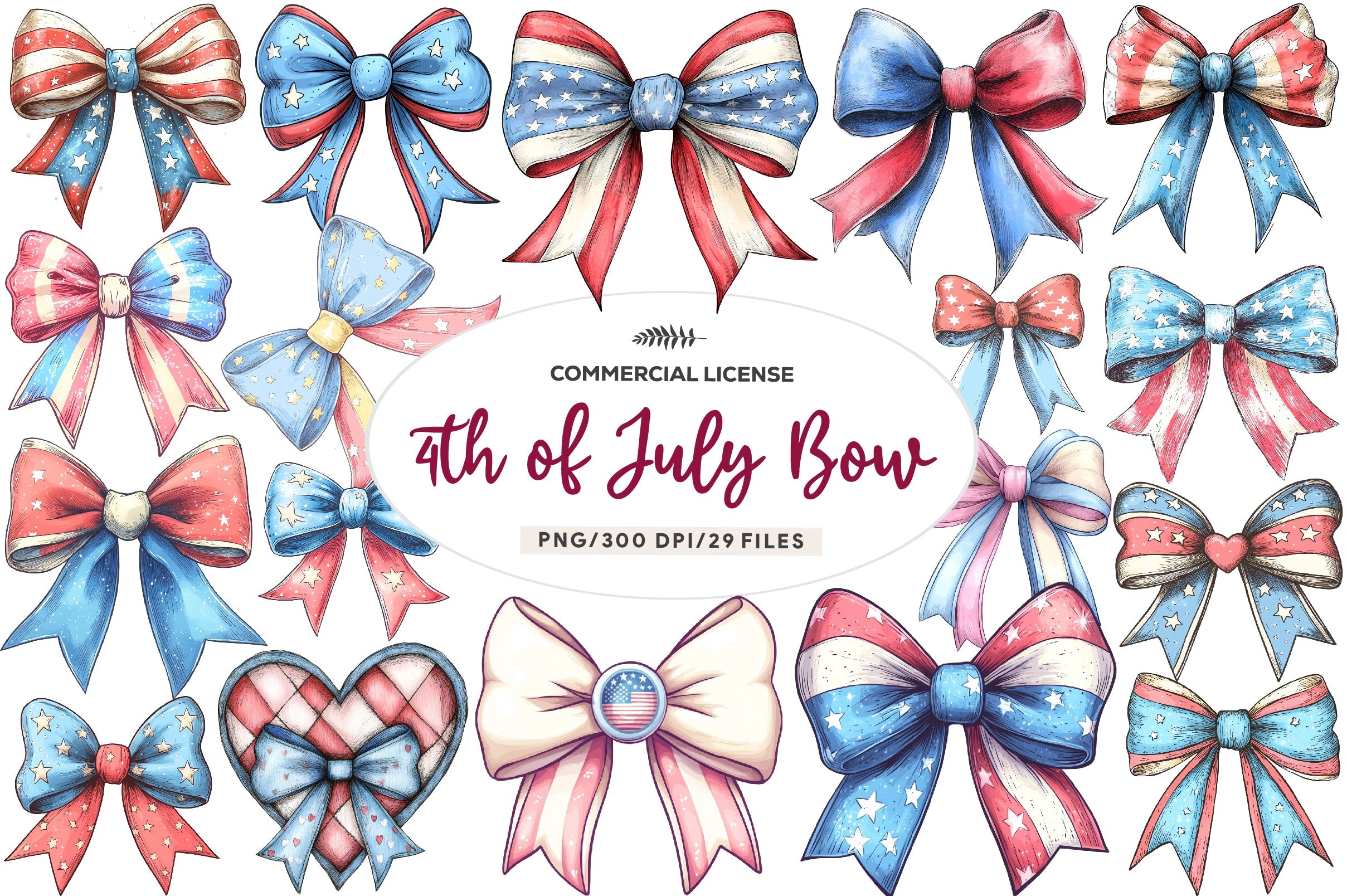 4th Of July Bow Clipart Bundle 1