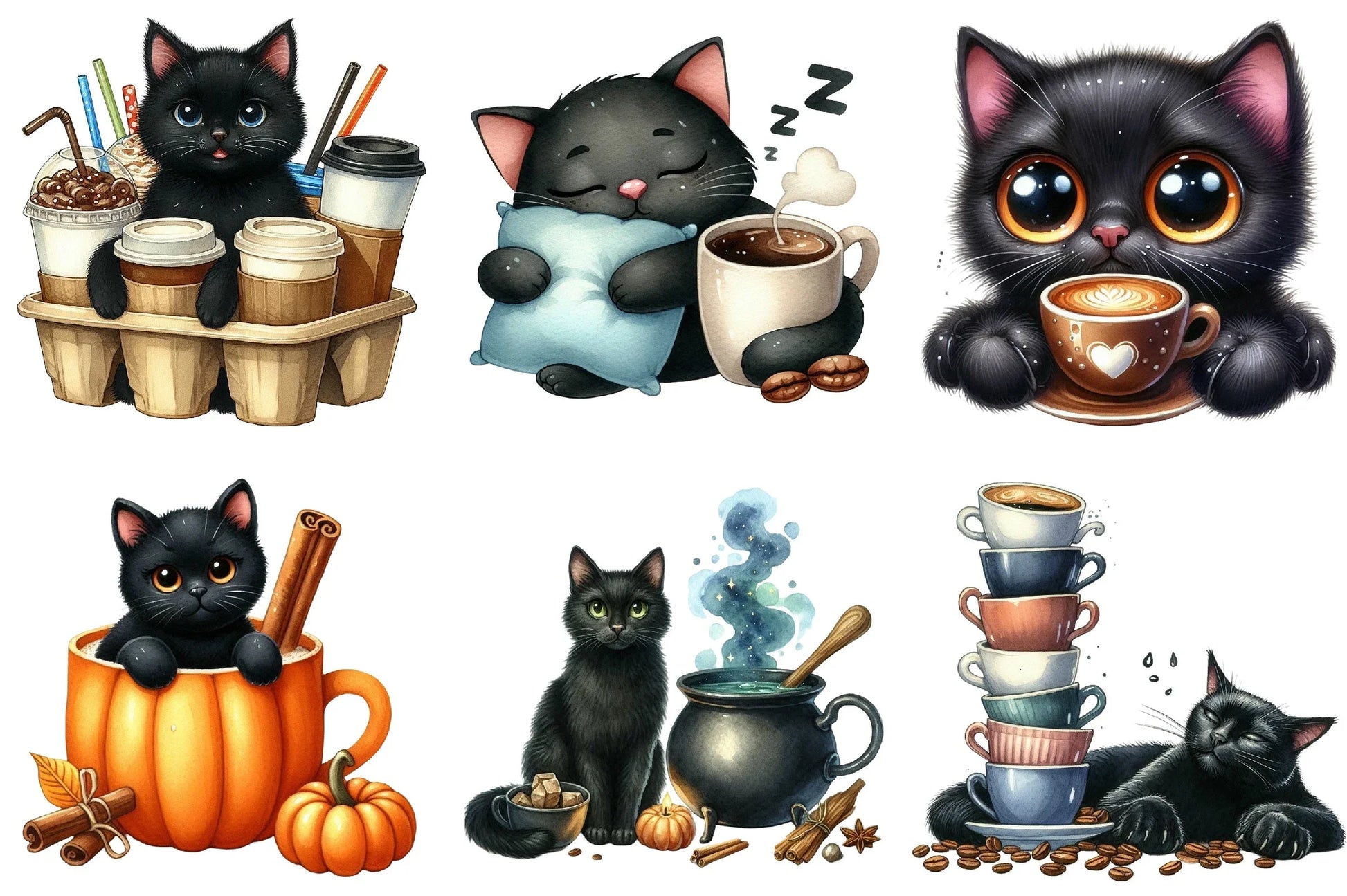 Cat Silhouette Coffee Clipart Bundle - CraftNest - Digital Crafting and Art