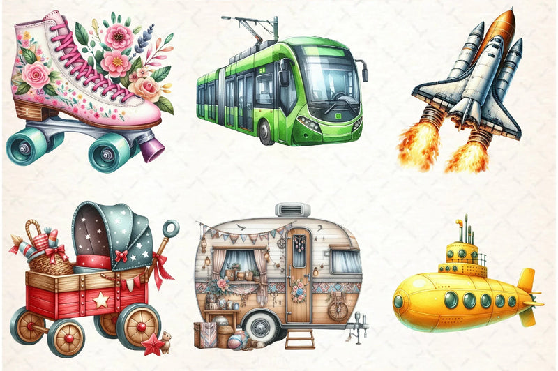Transportation Clipart Bundle - CraftNest - Digital Crafting and Art