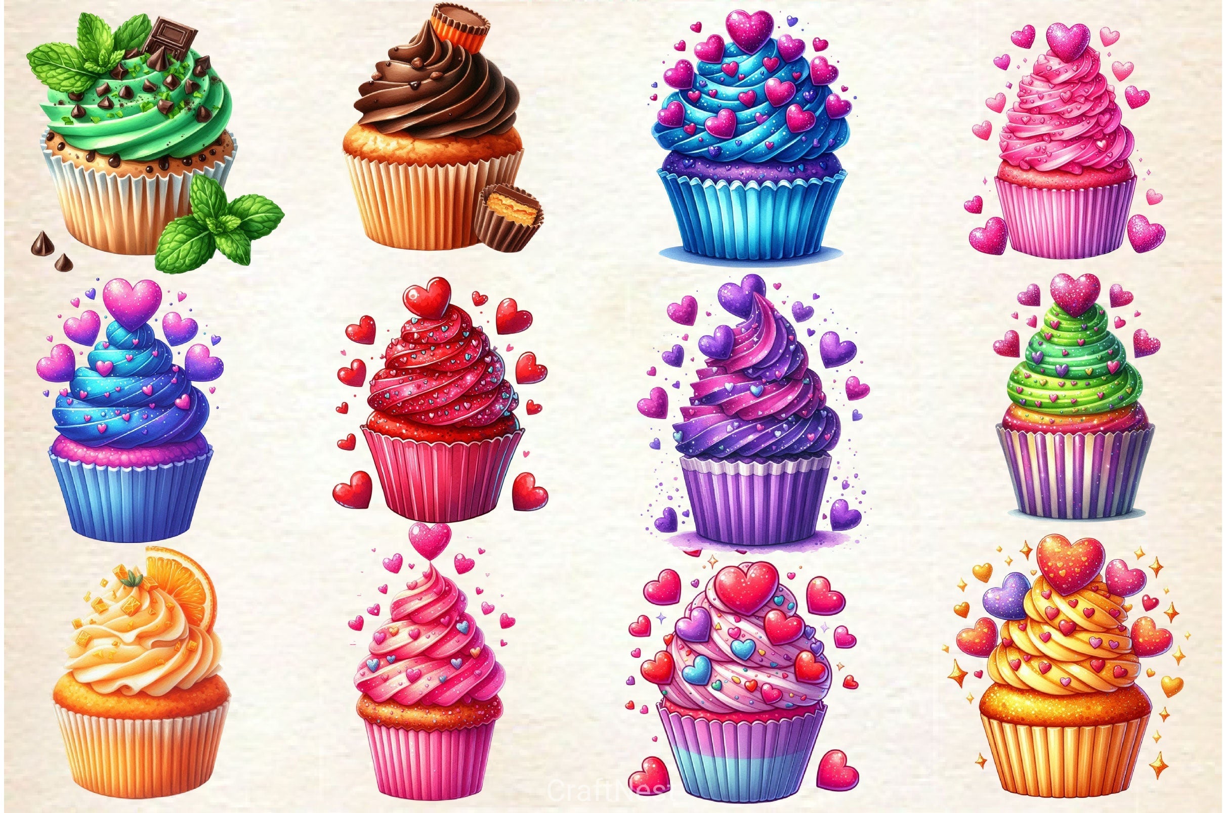 Valentine Cupcake Clipart Bundle 1