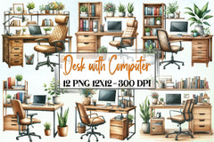 Desk Computer Clipart Bundle - CraftNest - Digital Crafting and Art