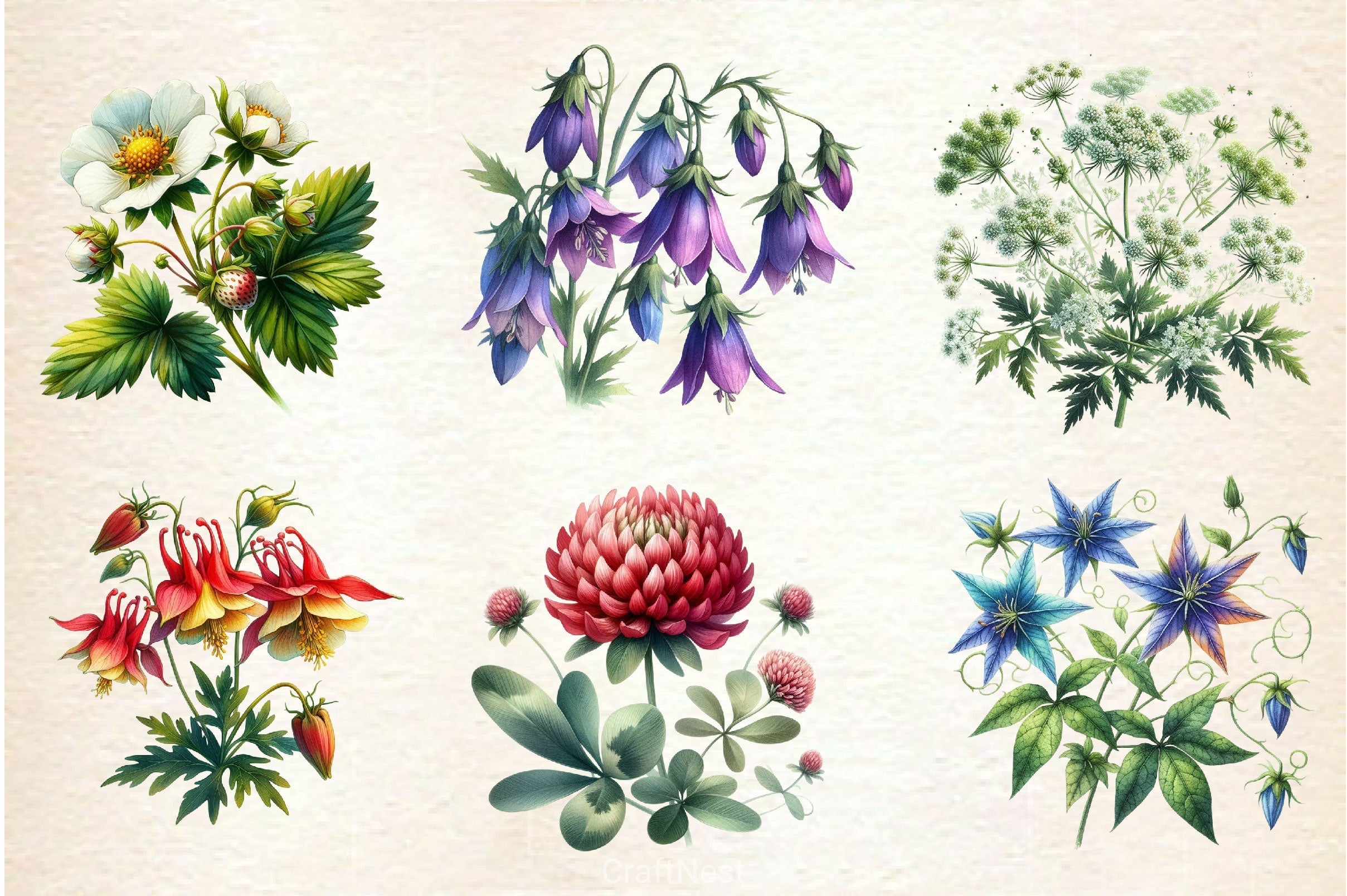 Botanical Forest Wildflower Clipart Bundle