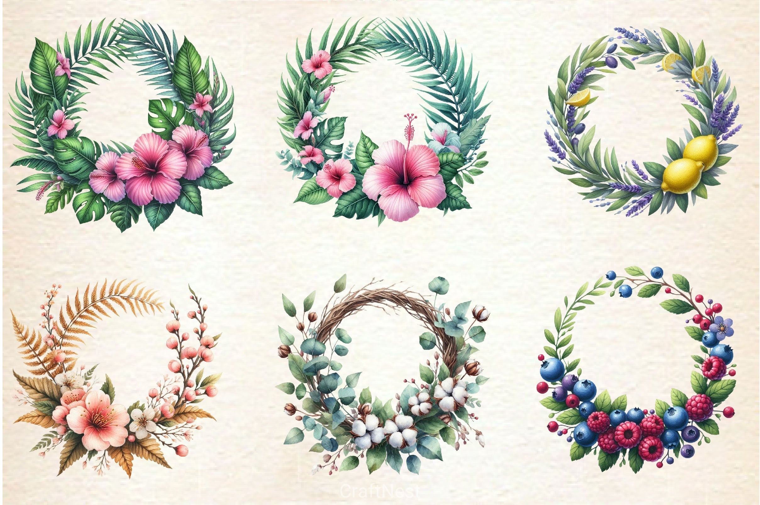 Summer Wreath Clipart Bundle