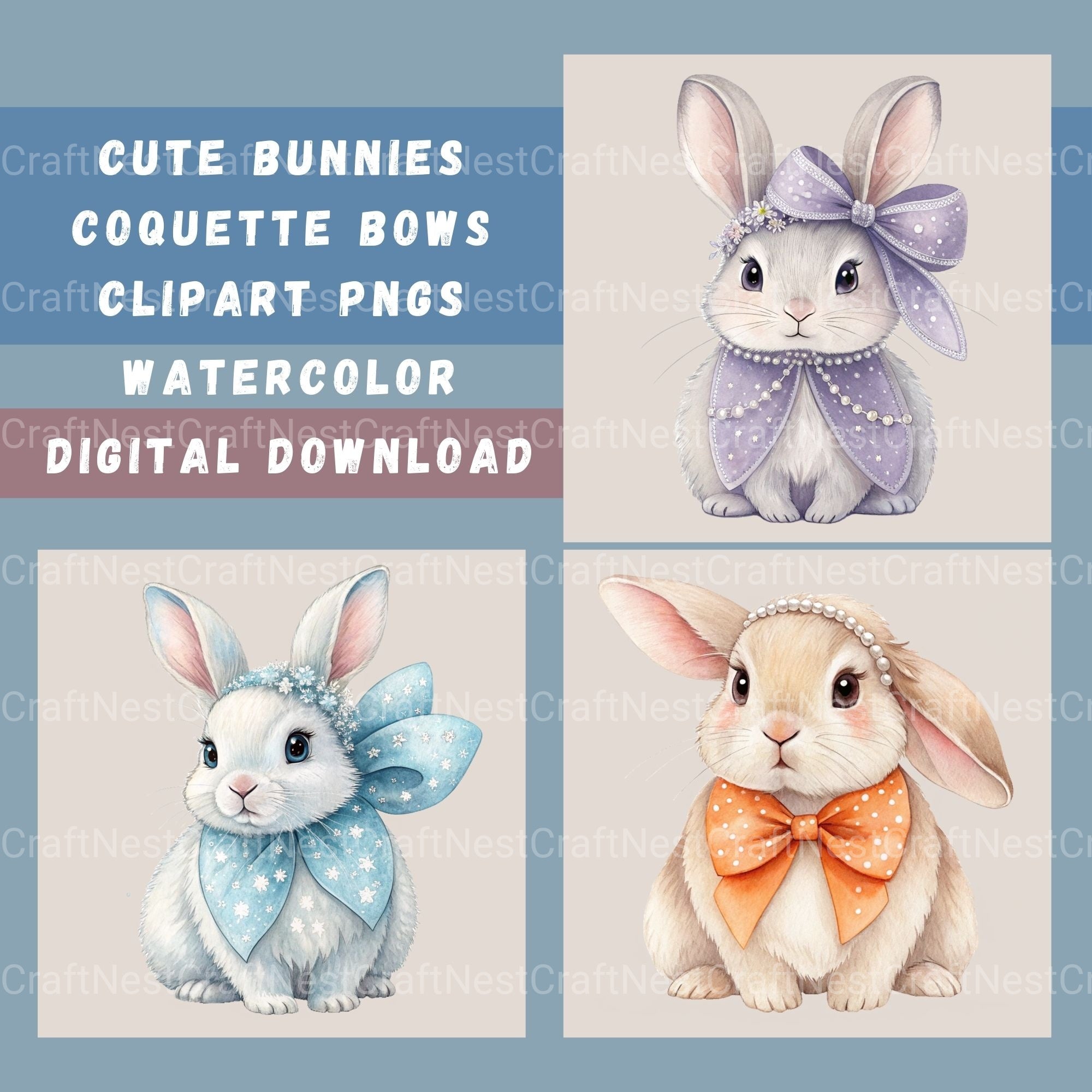 Bunnies Coquette Bow Clipart Bundle