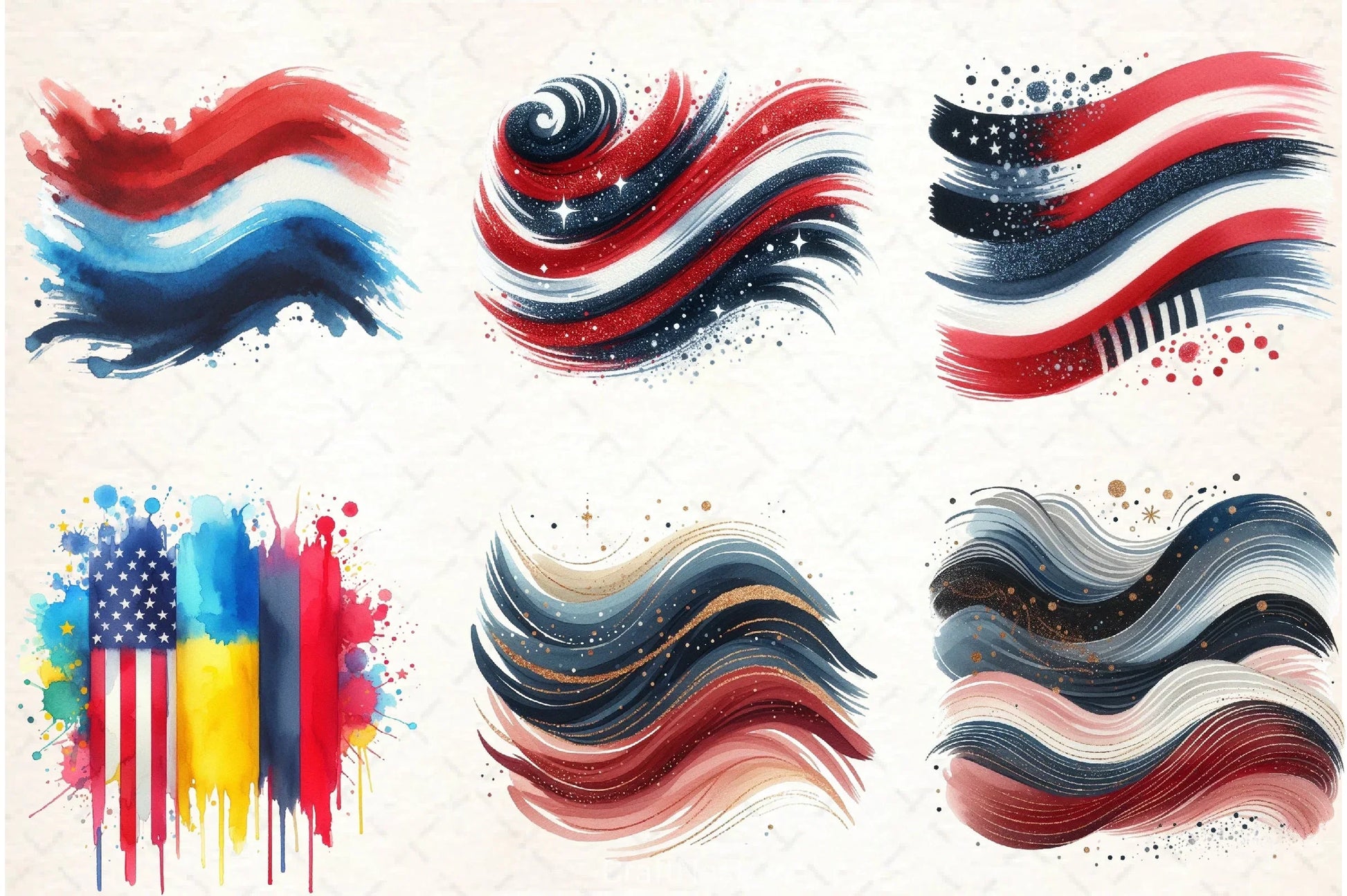 4th of July Brushstroke Clipart Bundle - CraftNest - Digital Crafting and Art