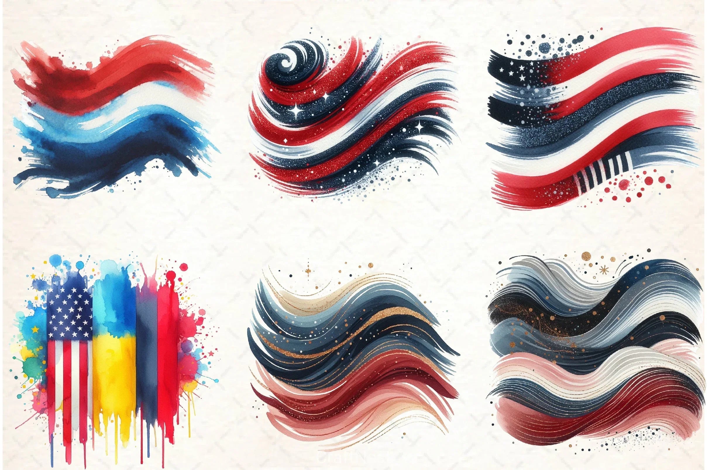 4th of July Brushstroke Clipart Bundle - CraftNest - Digital Crafting and Art