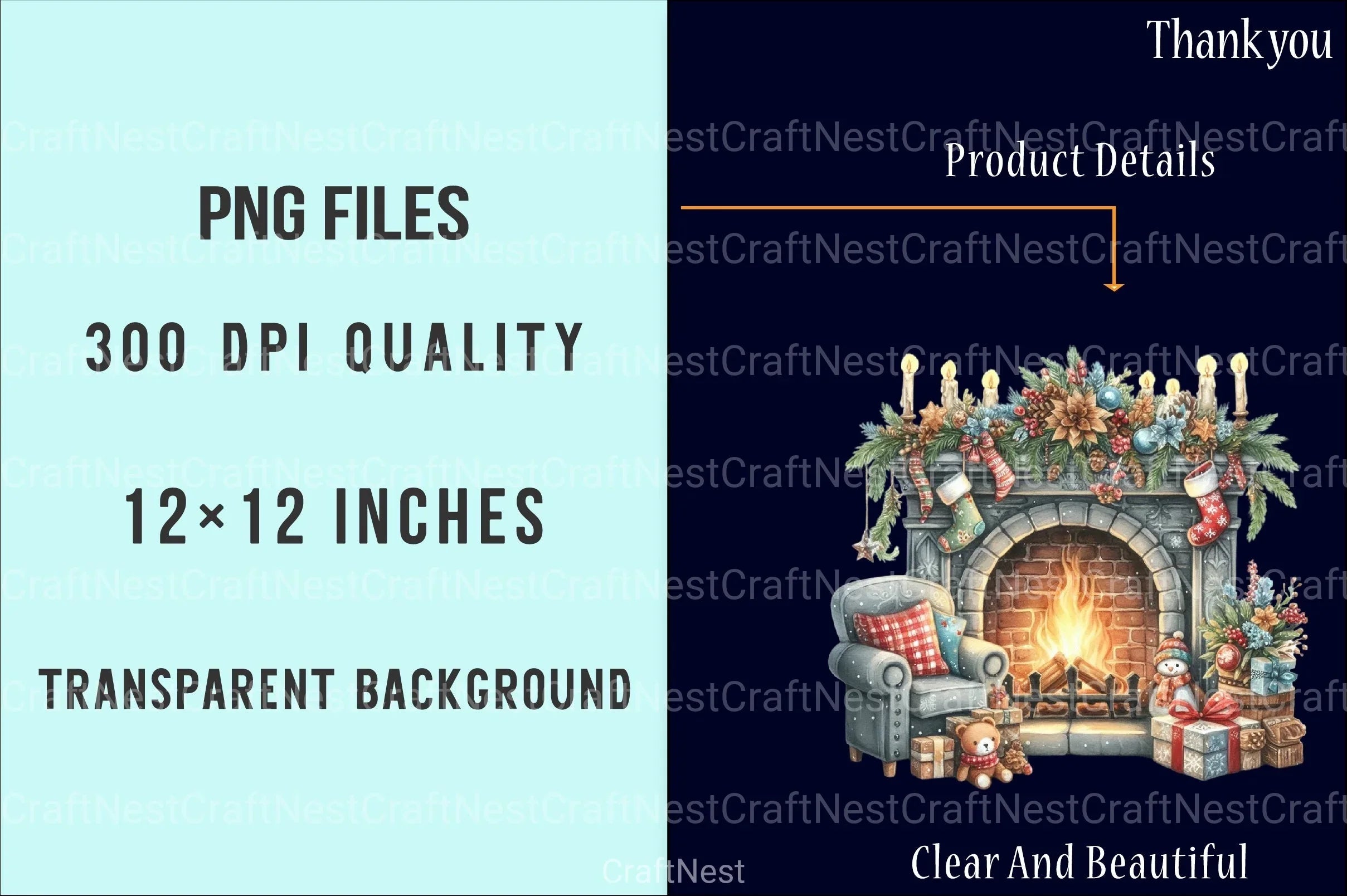 Cozy Christmas Fireplace Decoration Clipart Bundle - CraftNest - Digital Crafting and Art