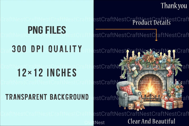 Cozy Christmas Fireplace Decoration Clipart Bundle - CraftNest - Digital Crafting and Art