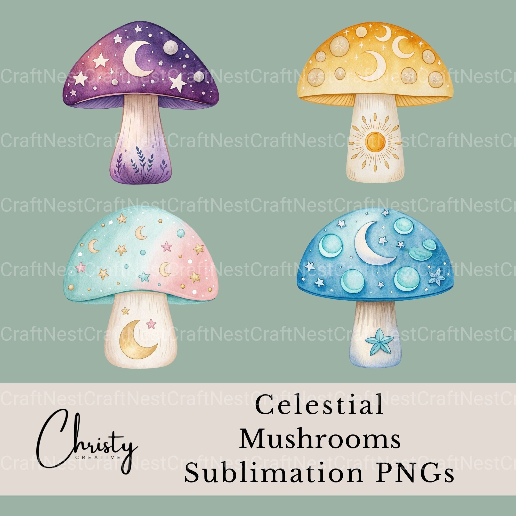 Mushrooms Celestial Clipart Bundle