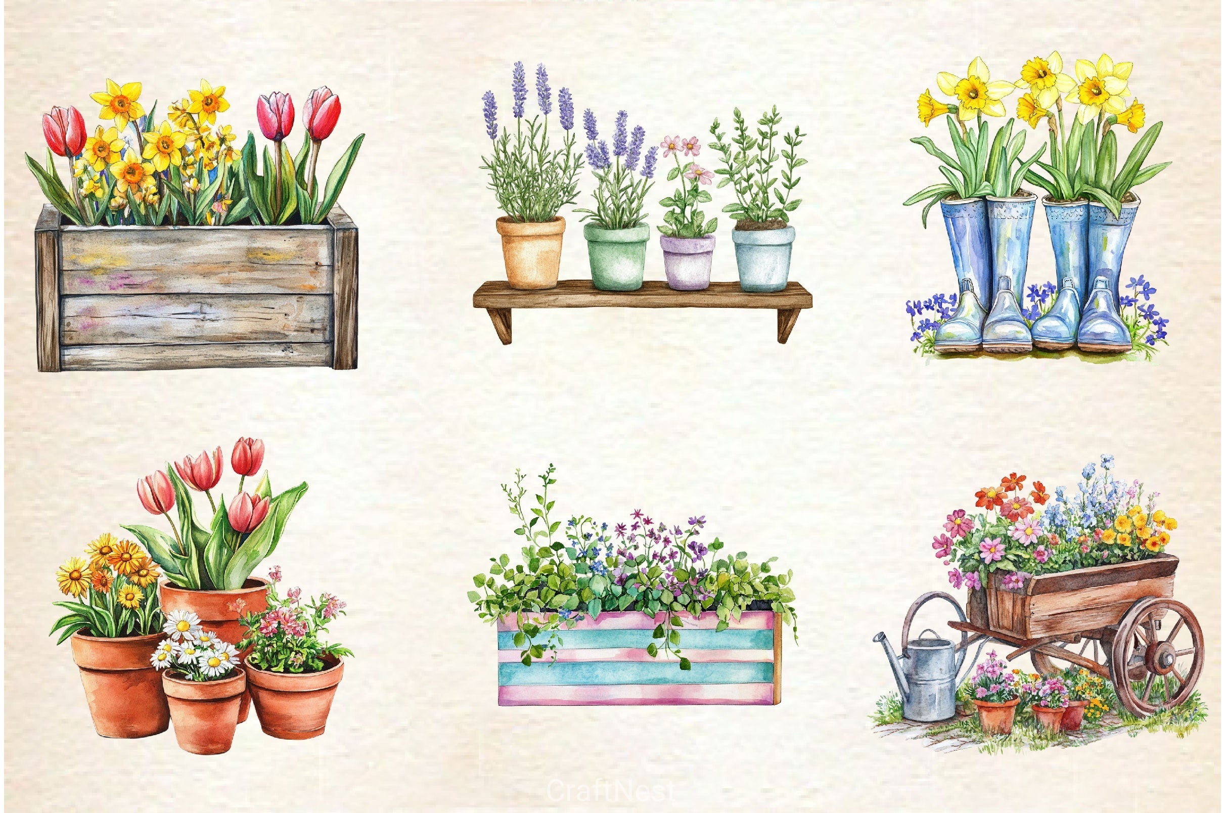 Spring Planters Clipart Bundle
