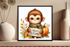 Cute Autumn Monkey Clipart Bundle - CraftNest - Digital Crafting and Art