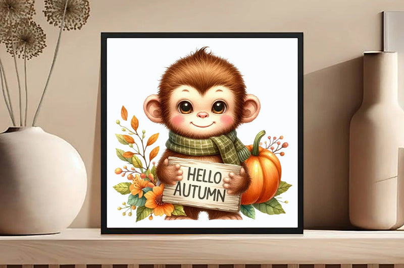 Cute Autumn Monkey Clipart Bundle - CraftNest - Digital Crafting and Art