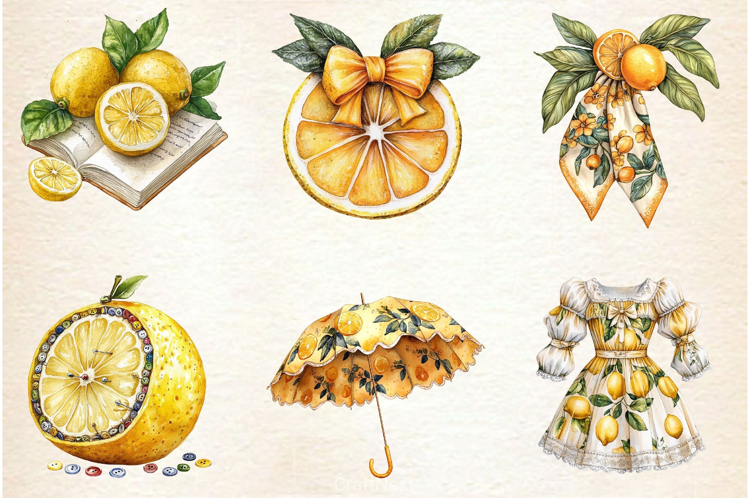 Lemon Summer Fashion Cottagecore Clipart Bundle