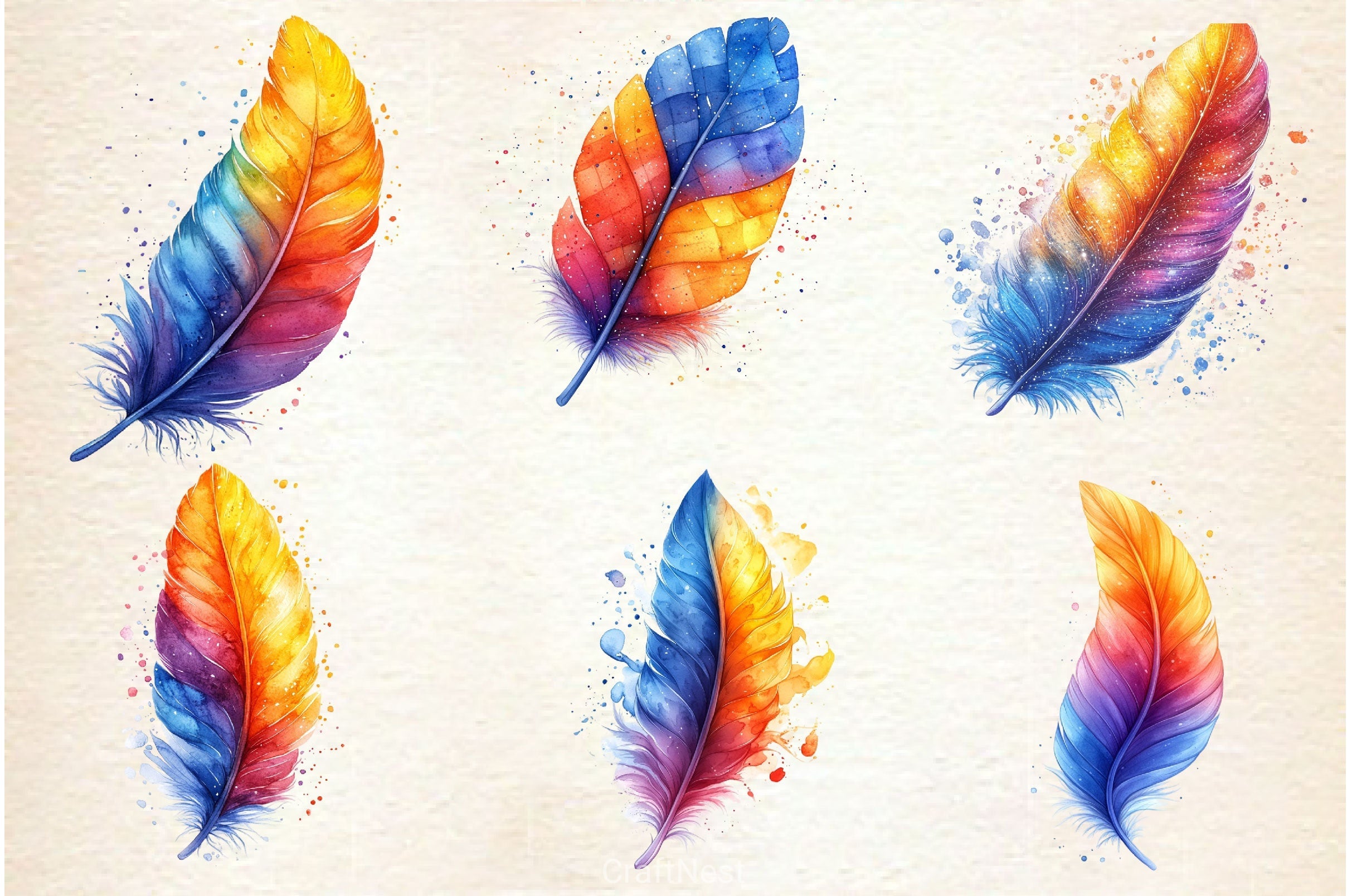 Rainbow Feathers Clipart Bundle