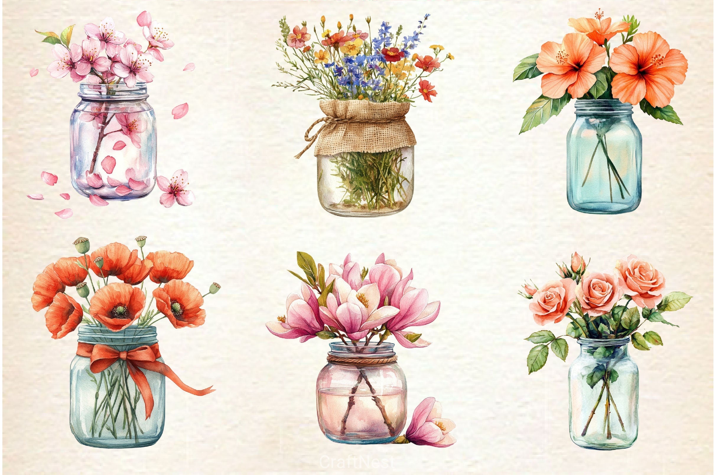 Flower In Jar Clipart Bundle 2