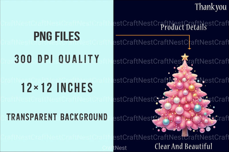 Pink Christmas Tree Clip Art Bundle - CraftNest - Digital Crafting and Art