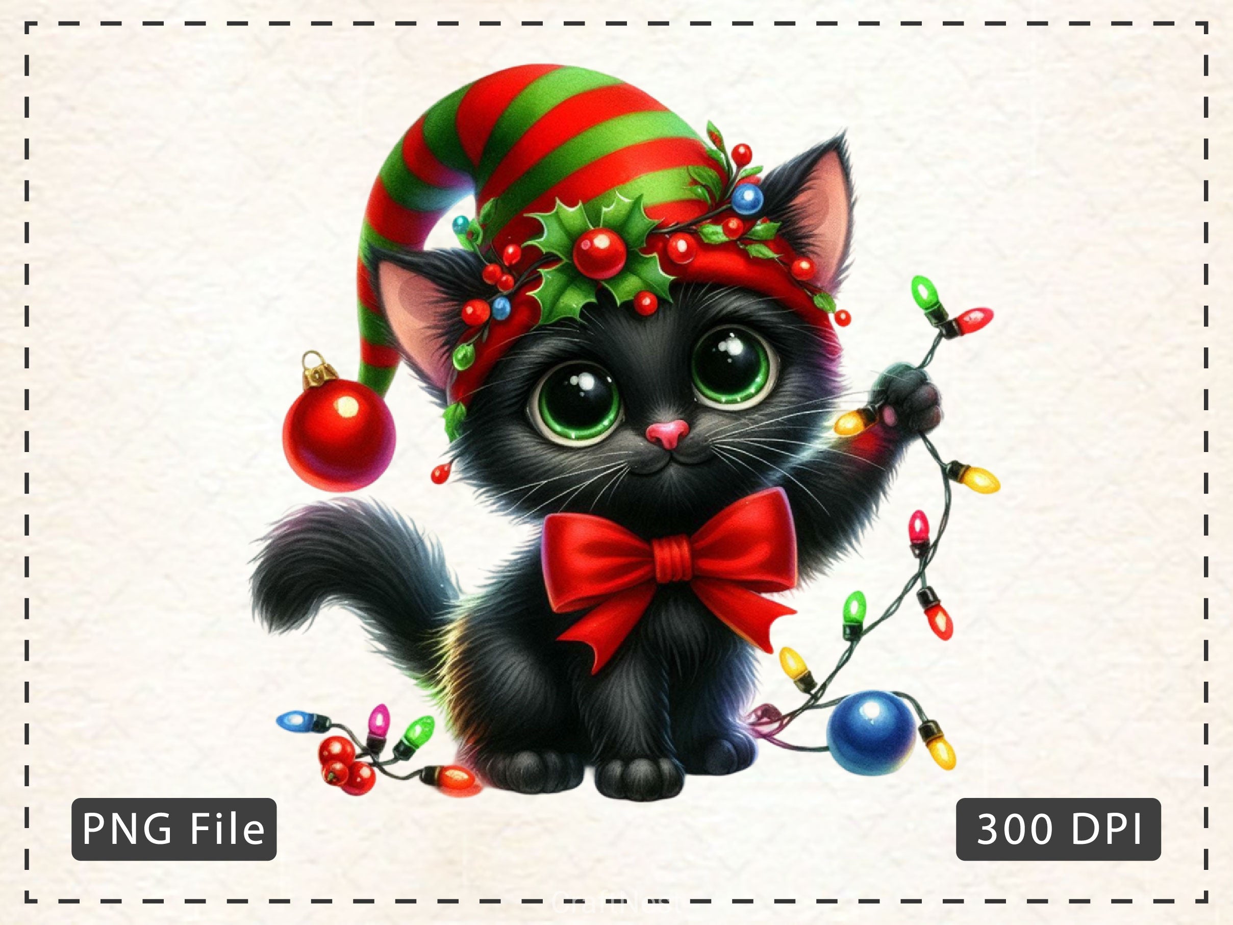Christmas Black Cat Clipart Bundle 6