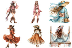 Boho Girls Clipart Bundle - CraftNest - Digital Crafting and Art