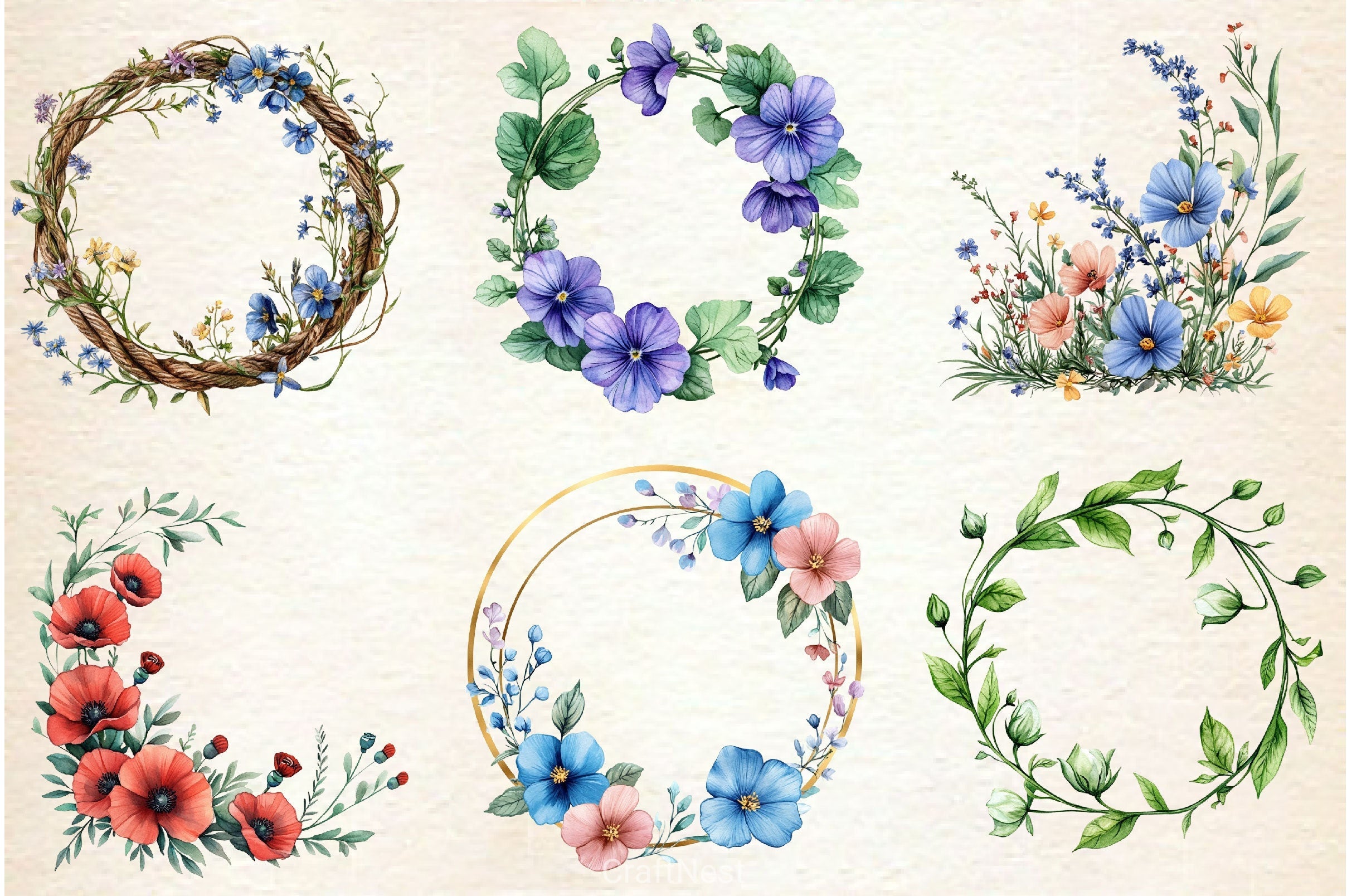 Wildflowers Frame Clipart Bundle