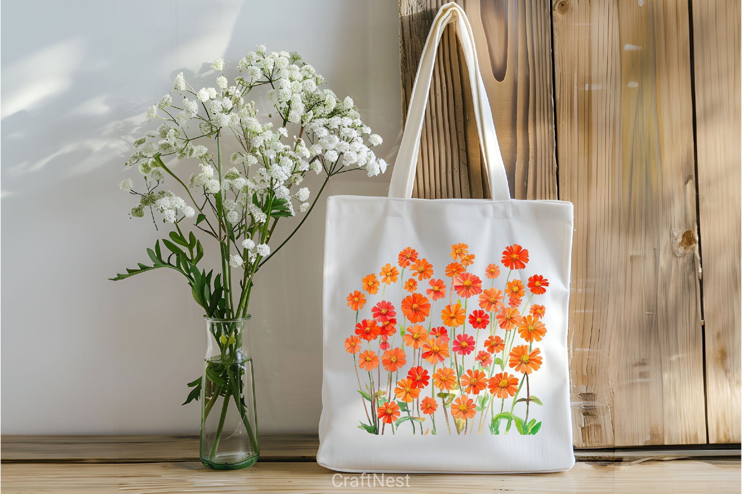 Wild Floral Orange Flowers Clipart Bundle